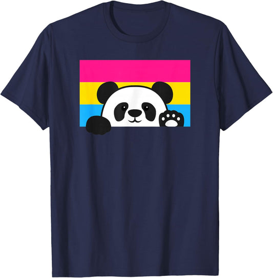 Panda Bear Love Pansexual Pride Flag Aesthetic Cute Cartoon T-Shirt - T-Shirt | Navy