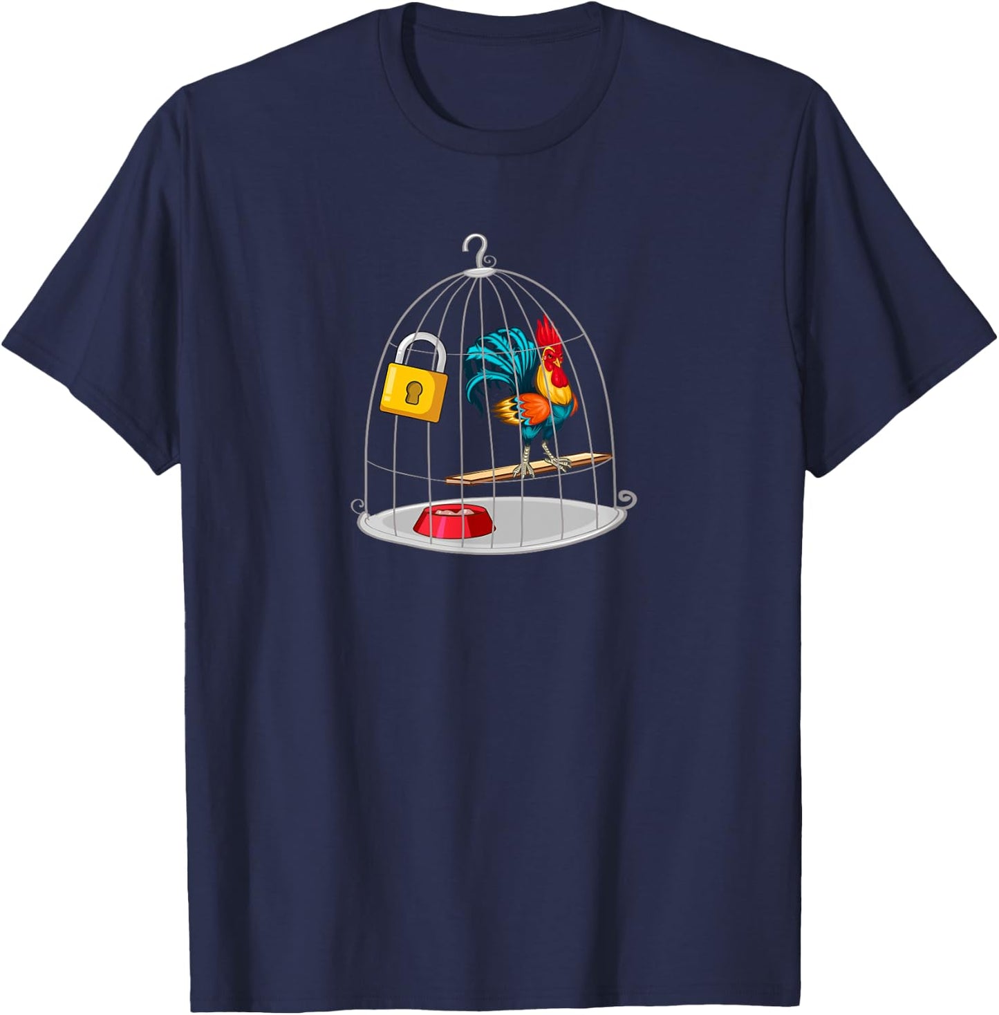 RED ROOSTER COCK MALE CHASTITY Chicken in Cage T-Shirt - T-Shirt | Navy