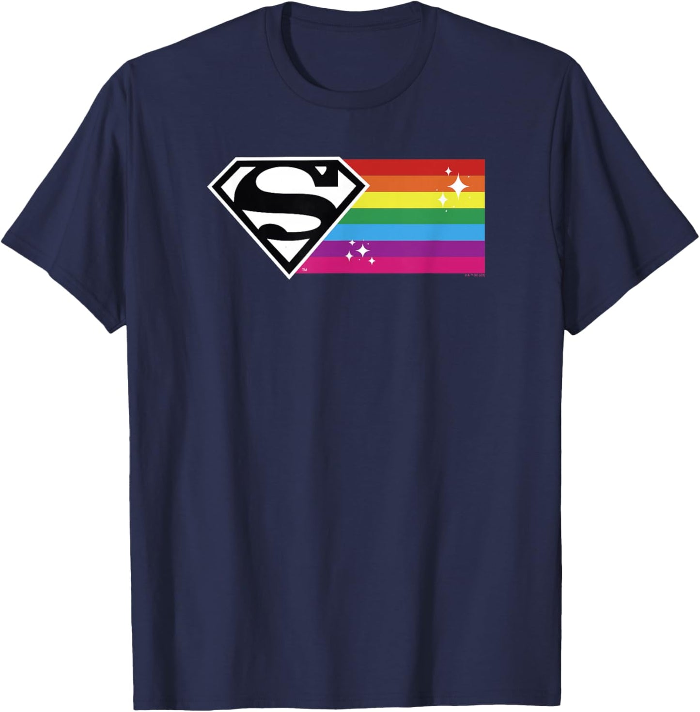 DC Comics Pride Justice League Superman Rainbow Flag Sparkle T-Shirt - T-Shirt | Navy