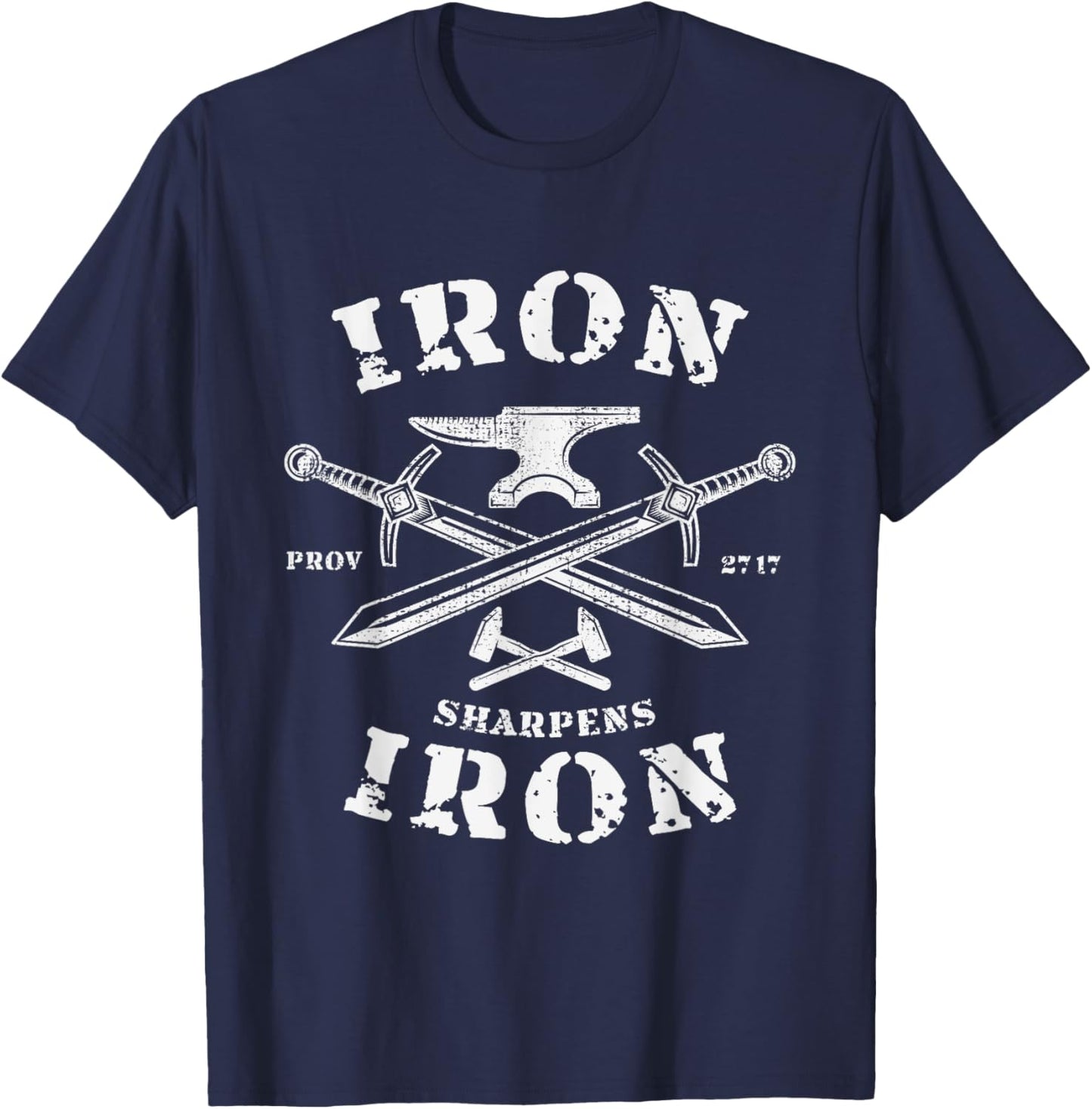 Iron Sharpens Iron Proverbs 27 Quote Christian Faith Vintage T-Shirt - T-Shirt | Navy