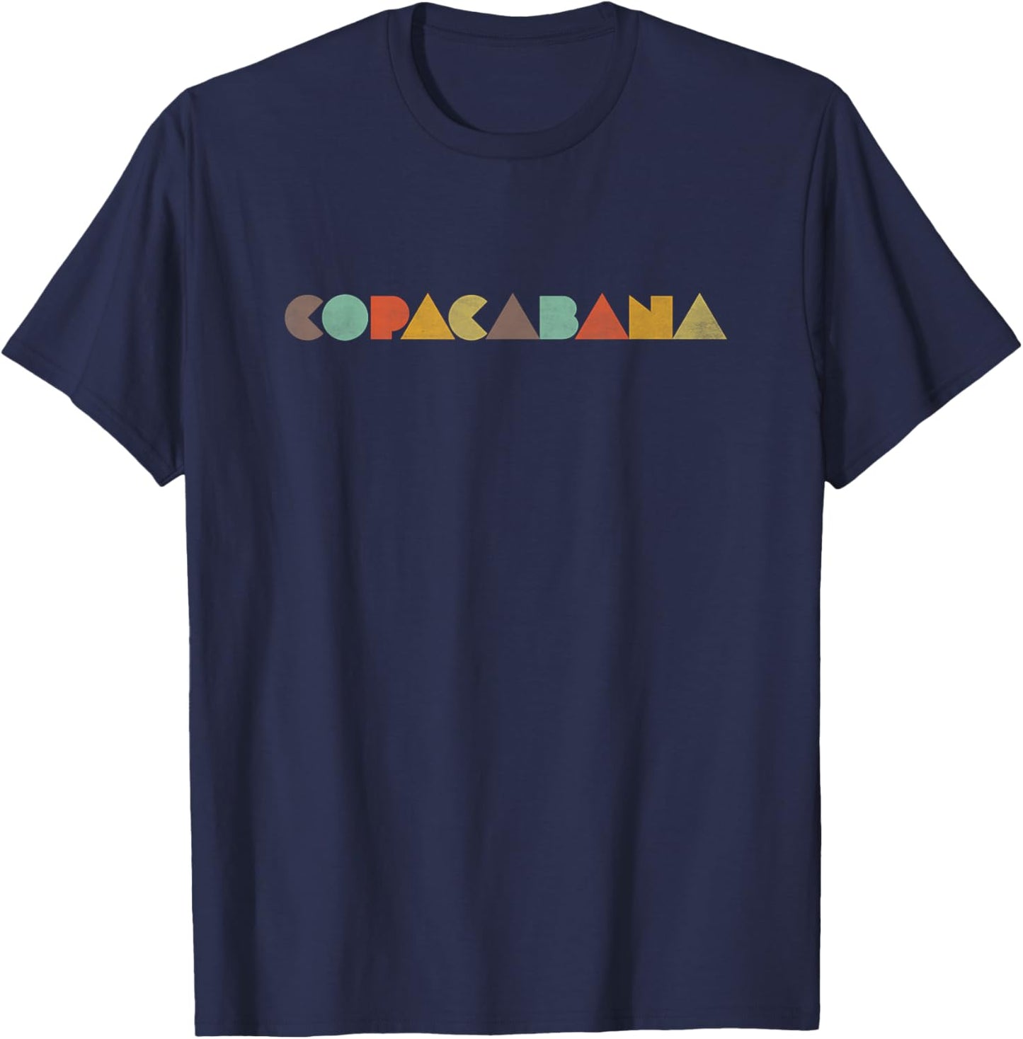 Copacabana Vintage Brazil Black Small Letter Print Classic Fit Short Sleeve T-Shirt - T-Shirt | Navy