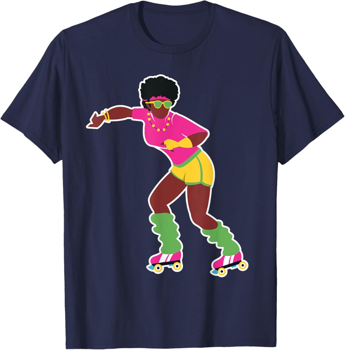 Funny Roller Skating Derby 70's 80's Skater Afro Girl Gifts T-Shirt - T-Shirt | Navy