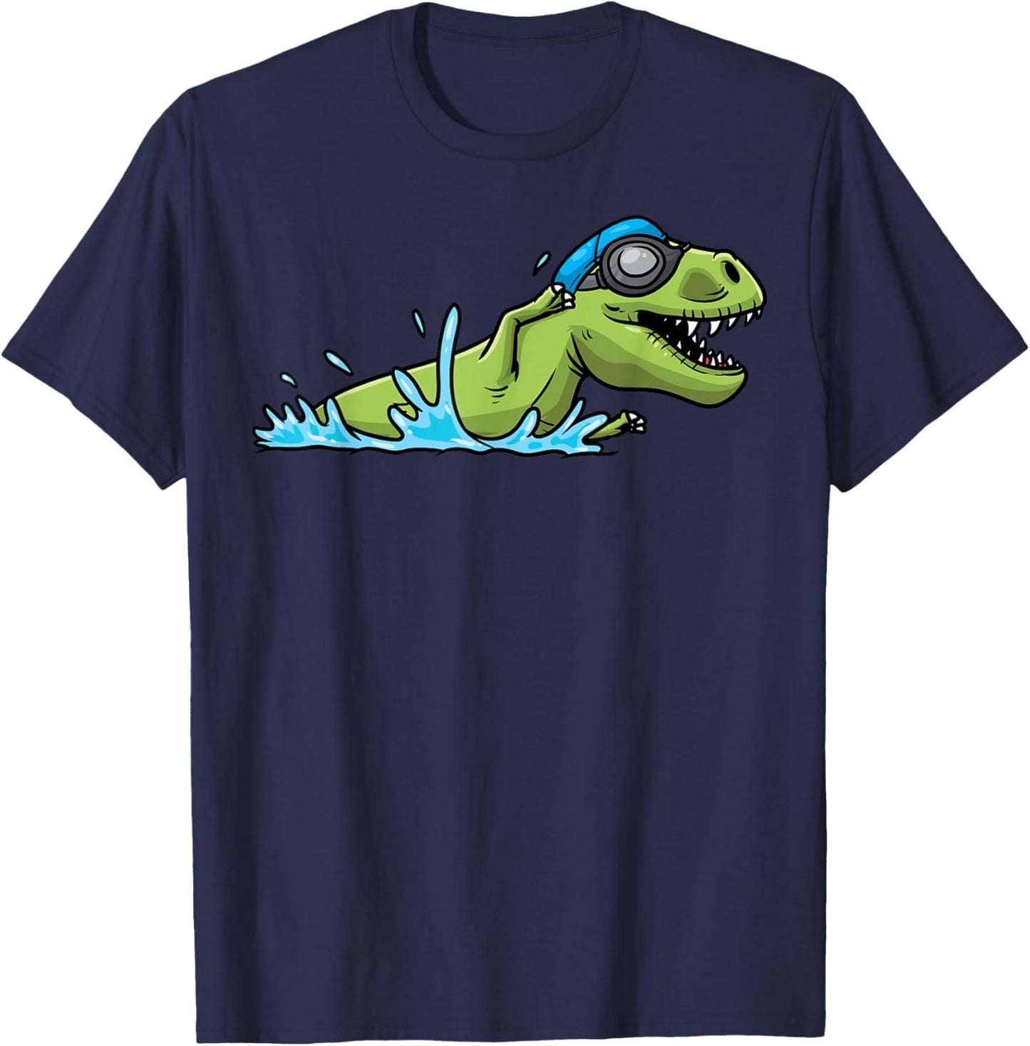 Swim Coach Swimmer Swimming Dinosaur T-Rex Boys Girls T-Shirt - T-Shirt | Navy