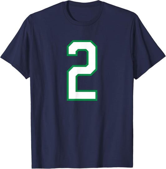 Number #2 White Green Sports Team T-Shirt - T-Shirt | Navy