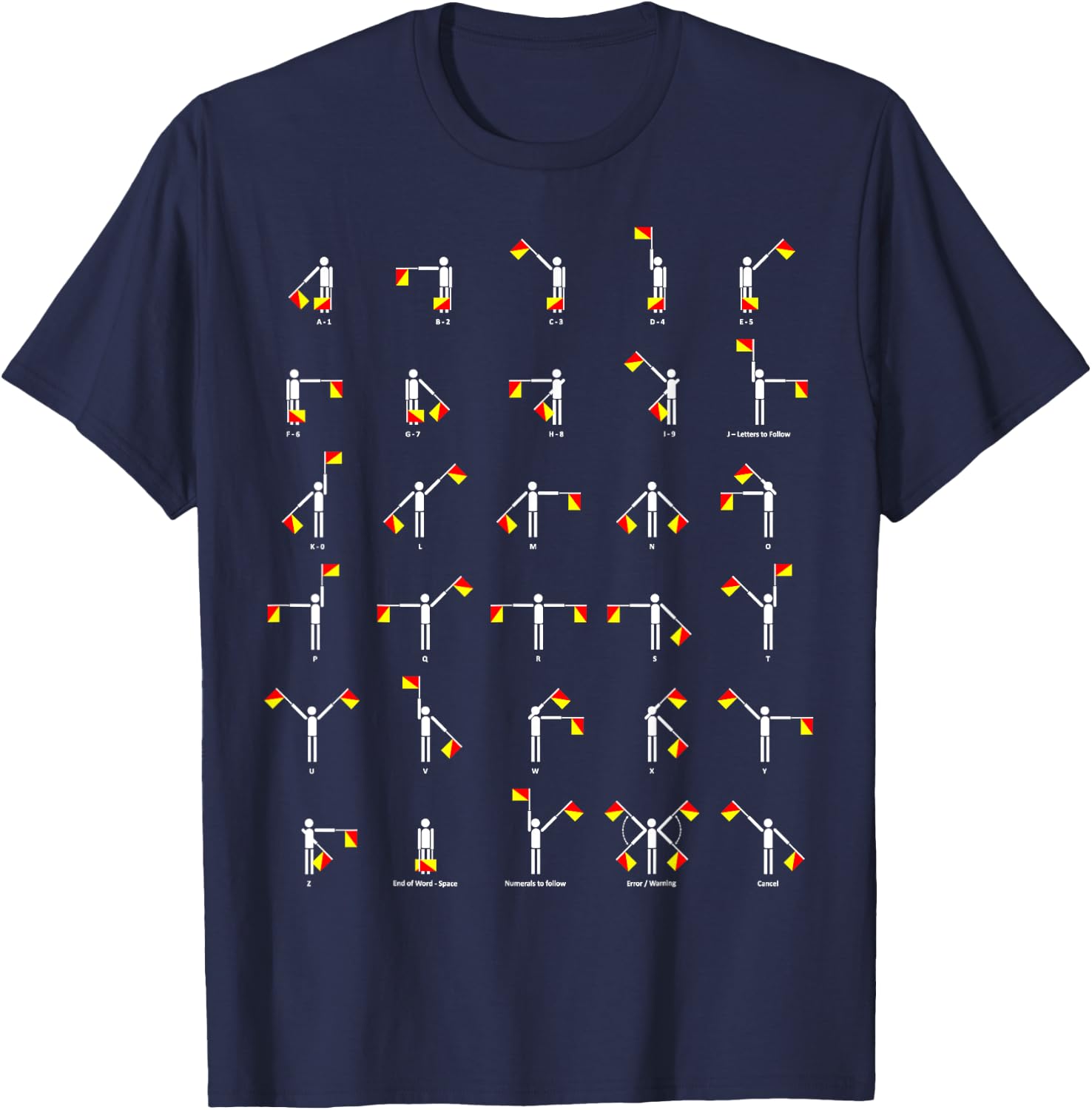 Funny Nerdy Semaphore Flag Alphabet Signalling White T-Shirt - T-Shirt | Navy