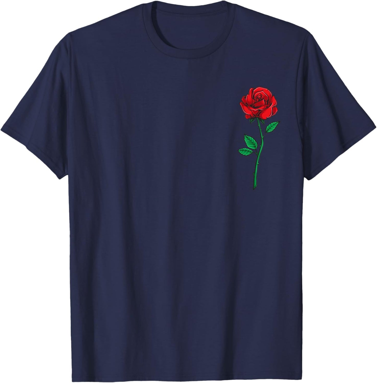 Single Red Rose Pocket Flower Romantic Love Pocket T-Shirt - T-Shirt | Navy
