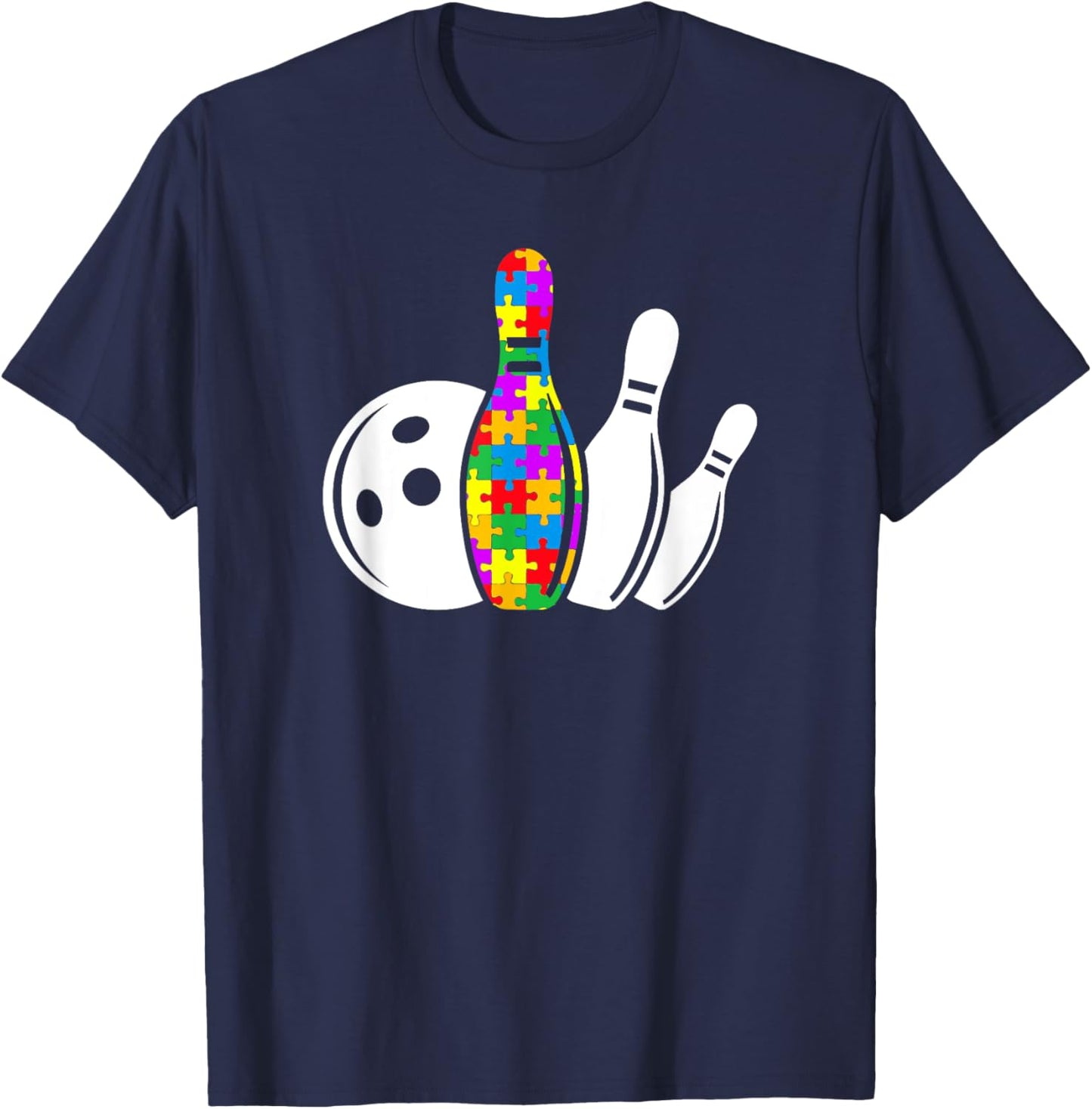 Bowling Sport Autism Awareness Puzzle Different Mom Dad T-Shirt - T-Shirt | Navy