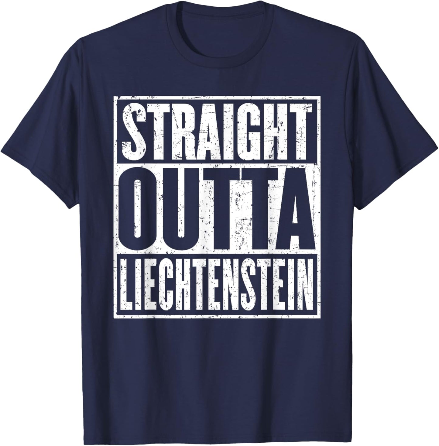 Straight Outta Liechtenstein Vintage Distressed T-Shirt - T-Shirt | Navy