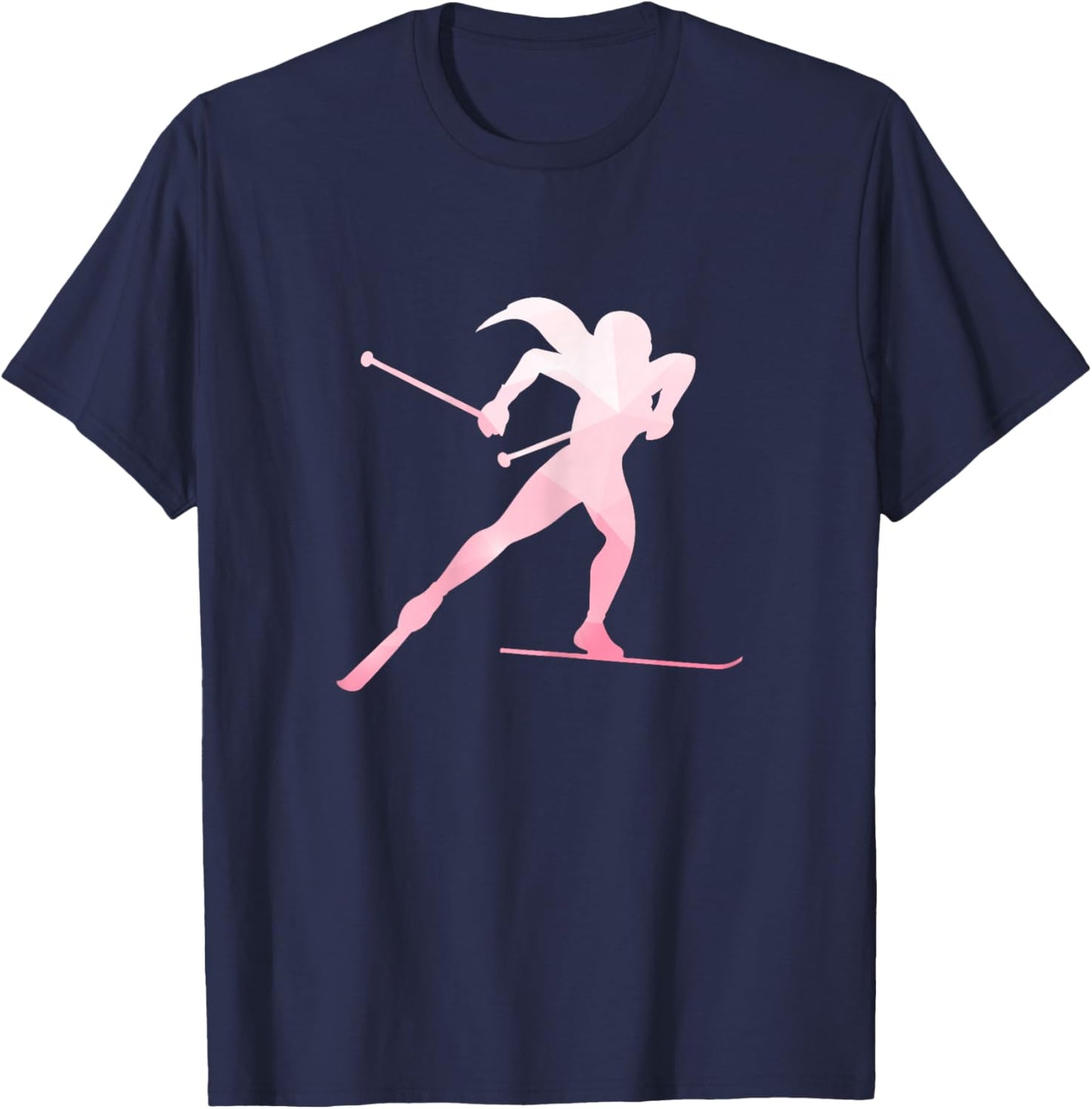 Girl Silhouette Cross Country Skiing Winter Sports Biathlon T-Shirt - T-Shirt | Navy