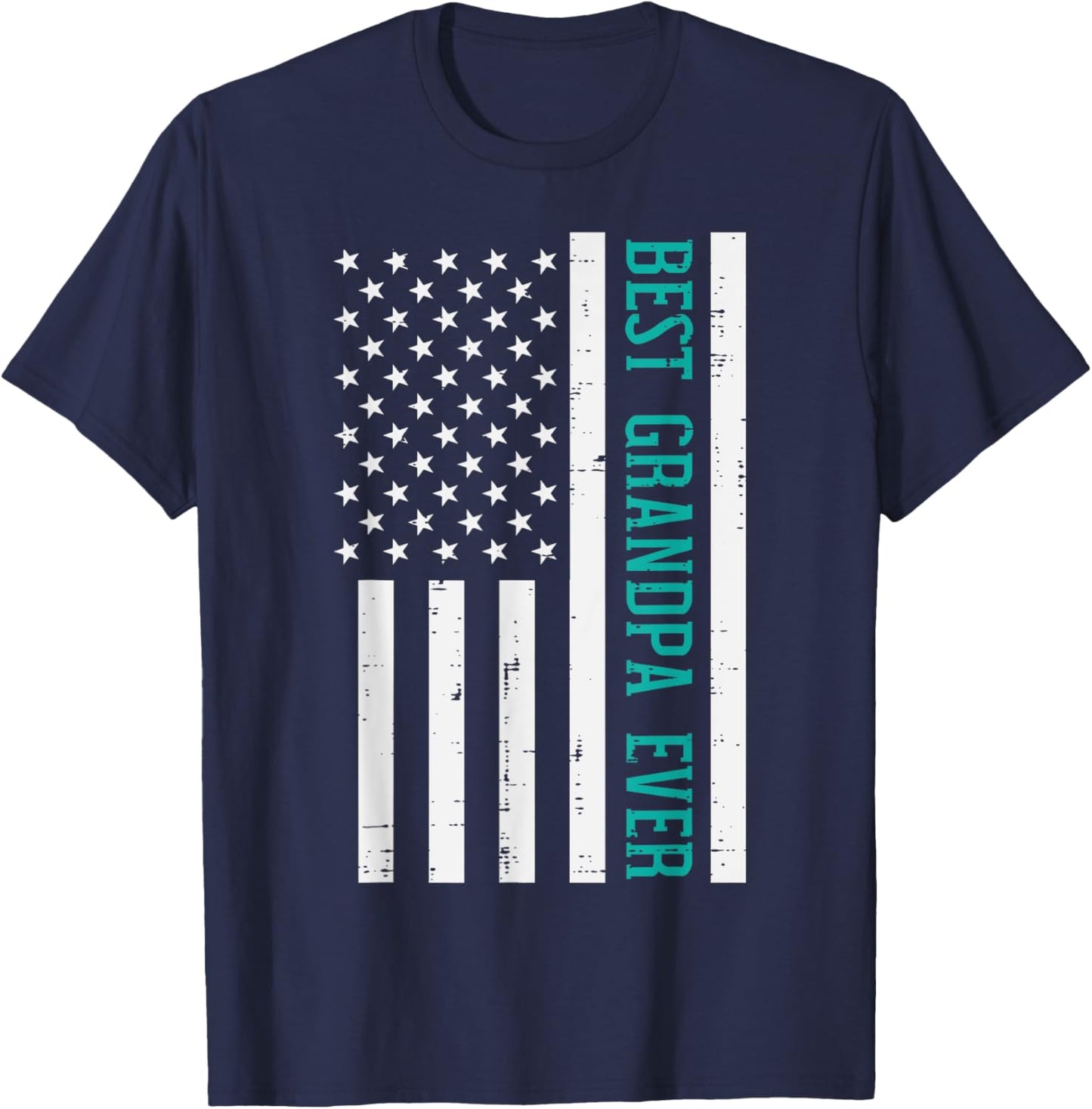 Best Grandpa Ever US Flag Vintage Fathers Day Patriotic Women Men T-Shirt - T-Shirt | Navy