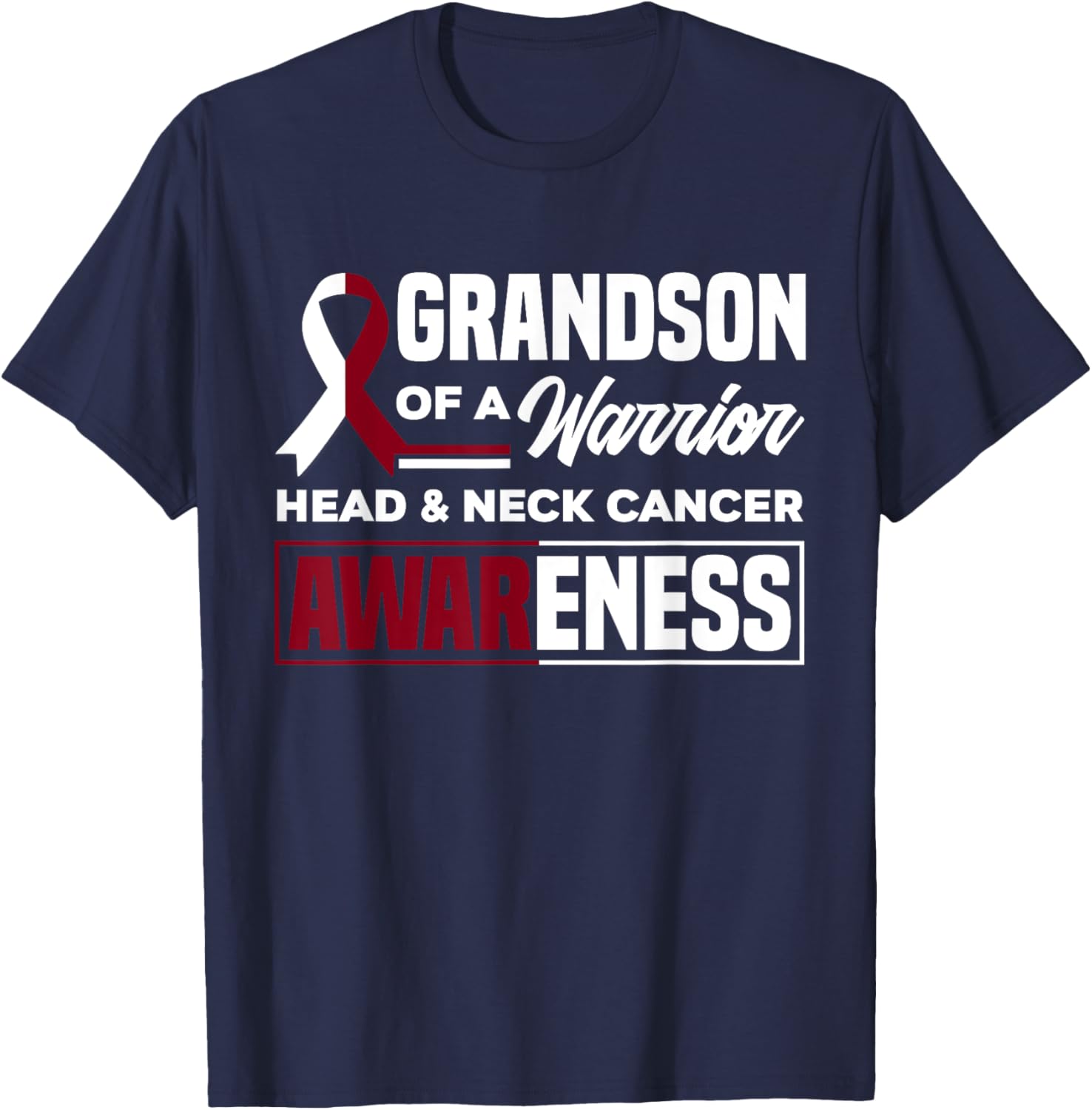 Grandson Of A Warrior Support Head & Neck Cancer Awareness T-Shirt - T-Shirt | Navy