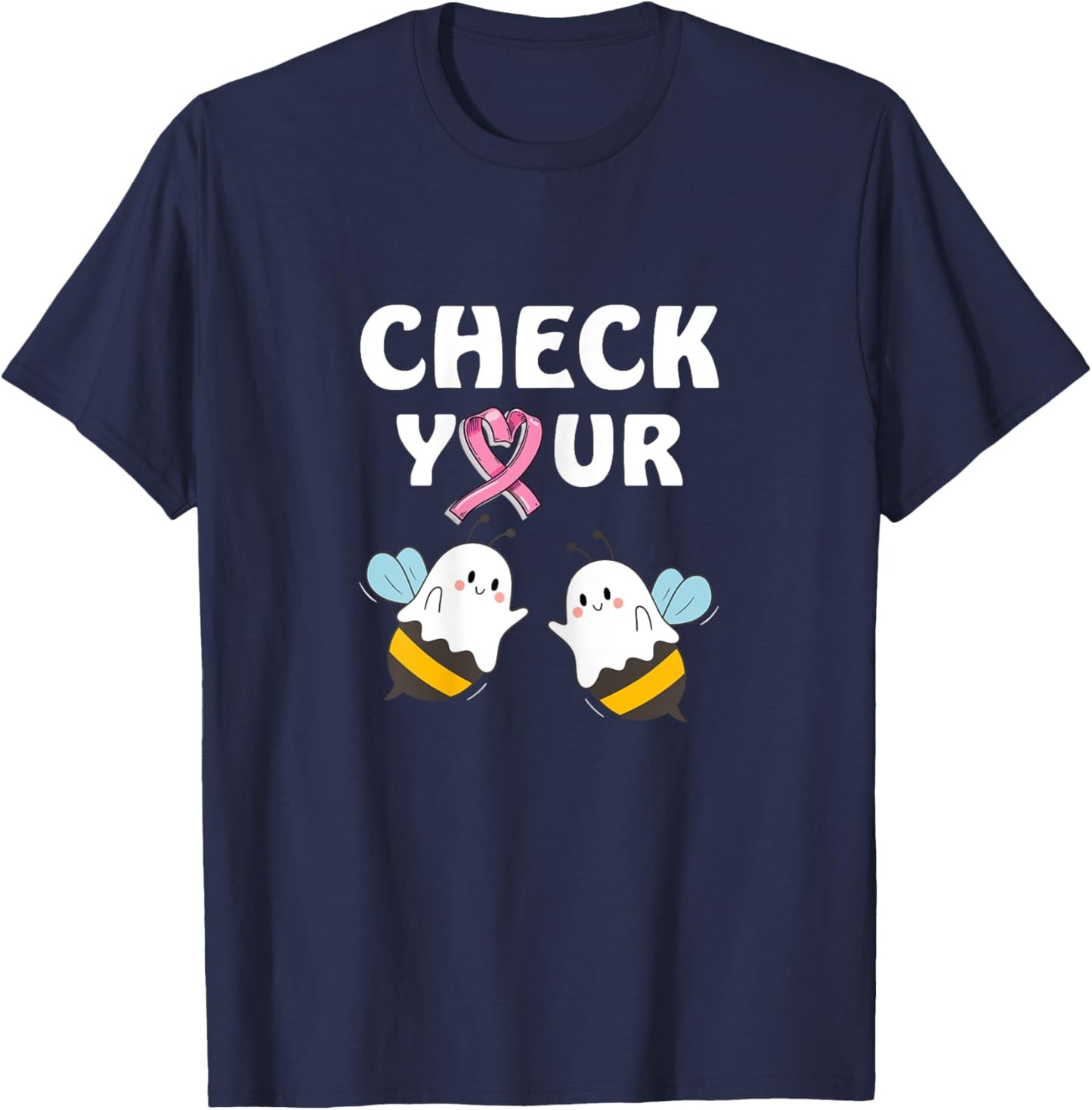Pink Halloween Check Your Boo Bees T-Shirt - T-Shirt | Navy