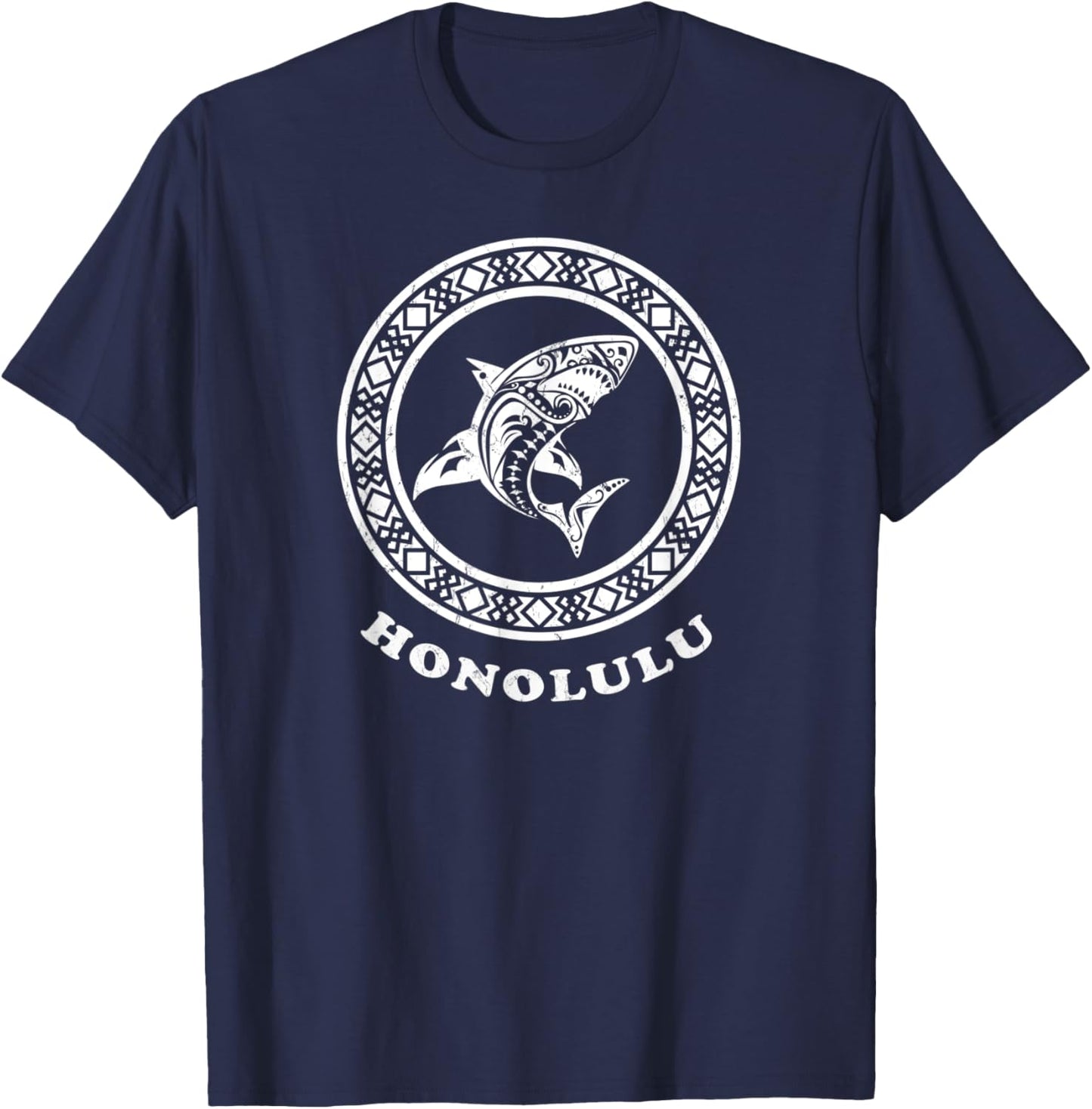 Honolulu Oahu, Hawaii Vintage Tribal Shark Vacation T-Shirt - T-Shirt | Navy