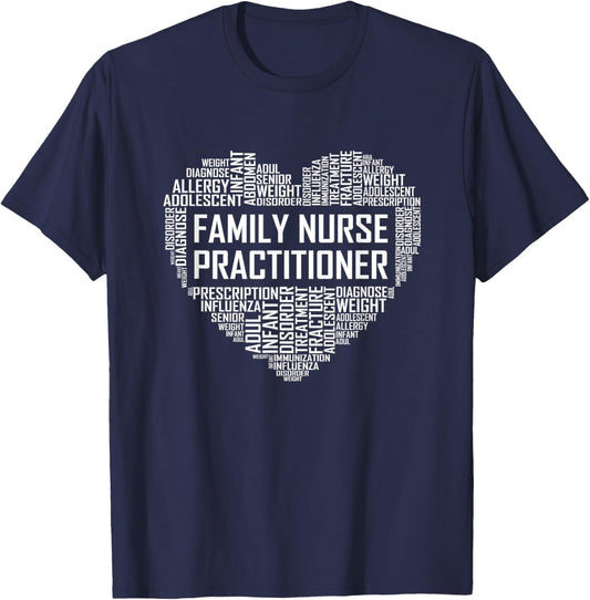 Family Nurse Practitioner Heart FNP Nursing Graduate T-Shirt - T-Shirt | Navy