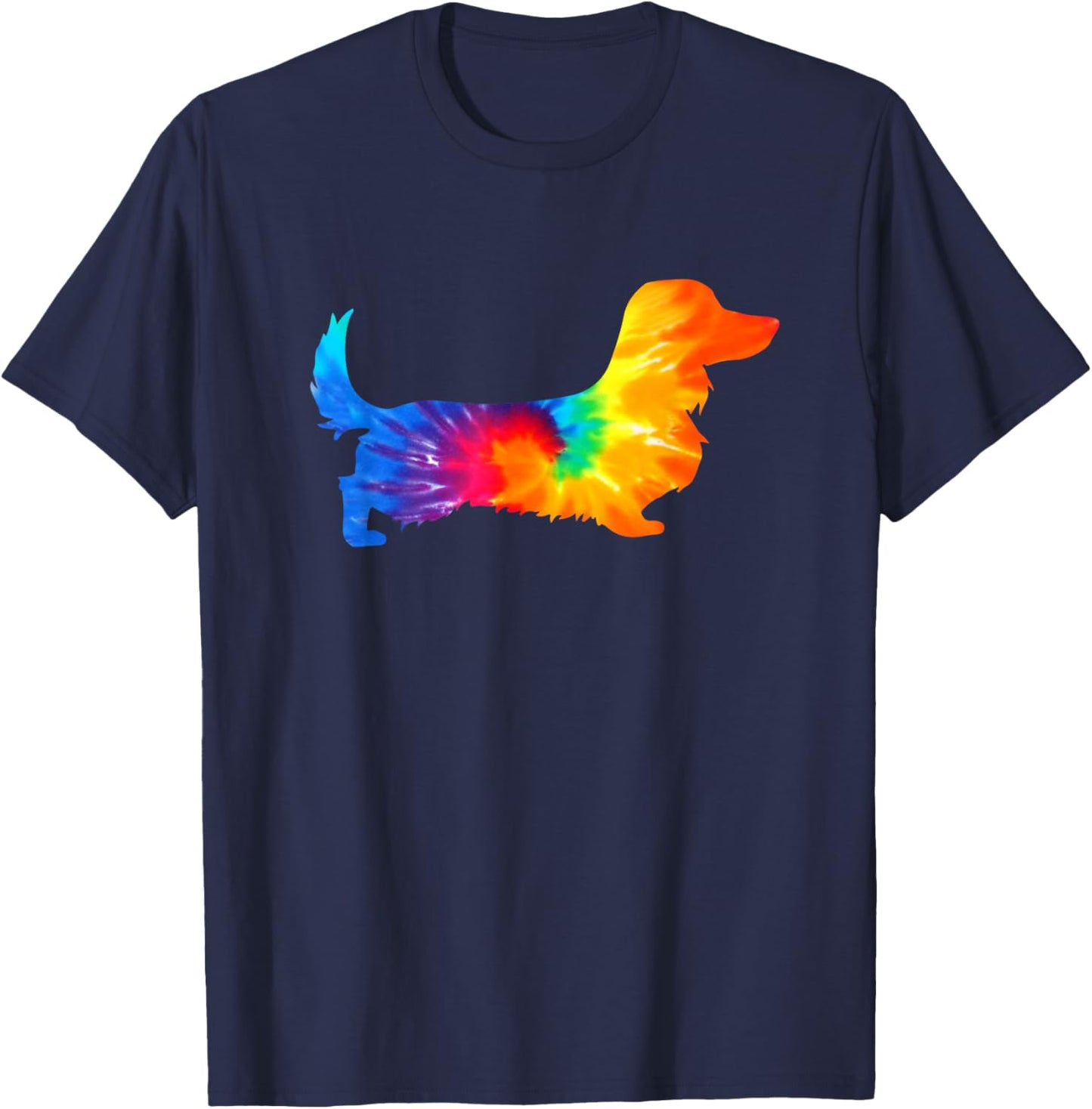 Dachshund Doxie Long Haired Tie Dye Dog Mom Dad Lover Cute T-Shirt - T-Shirt | Navy