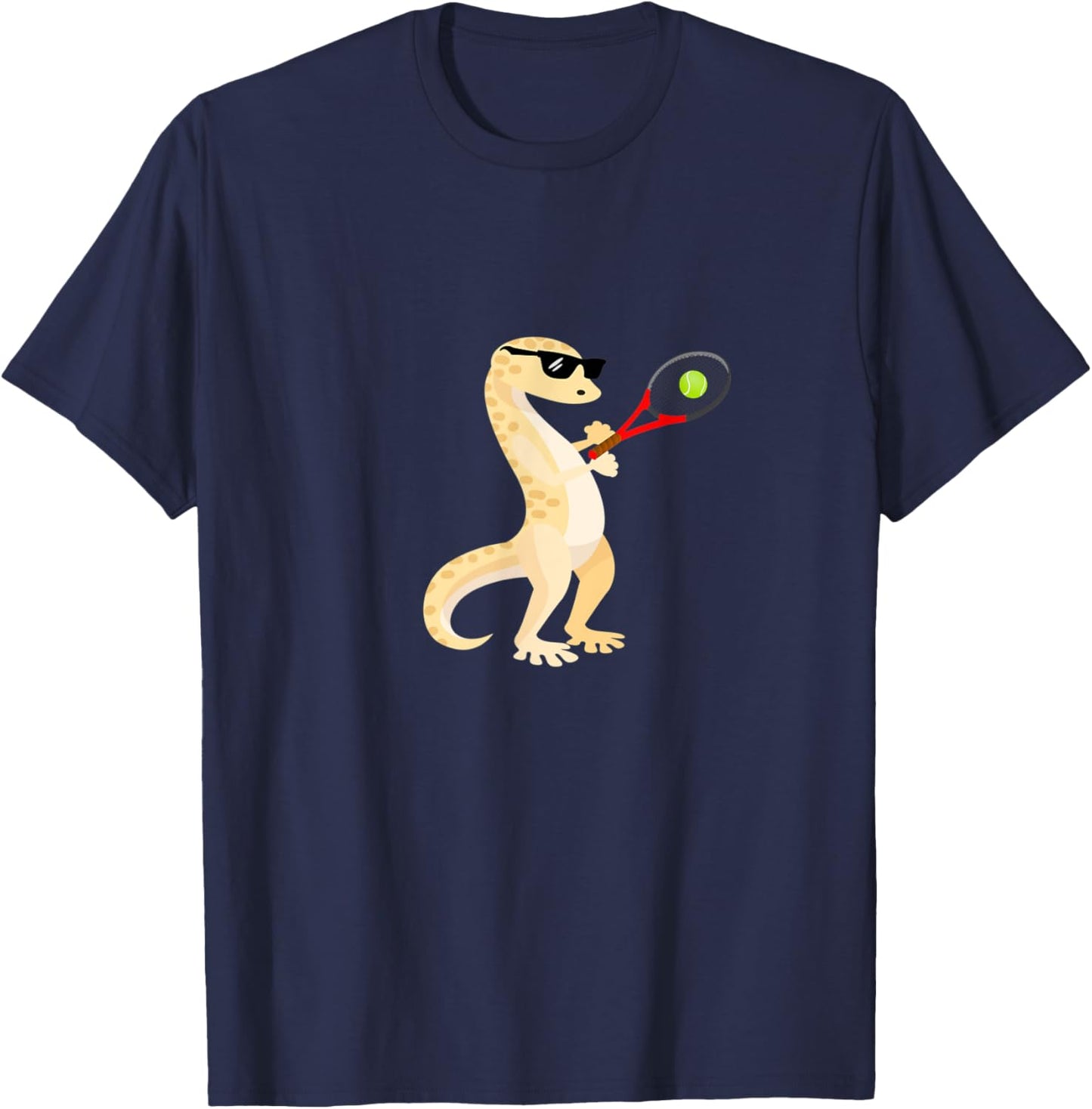 Funny Gecko Wearing Sunglasses Playing Tennis Lizard T-Shirt - T-Shirt | Navy