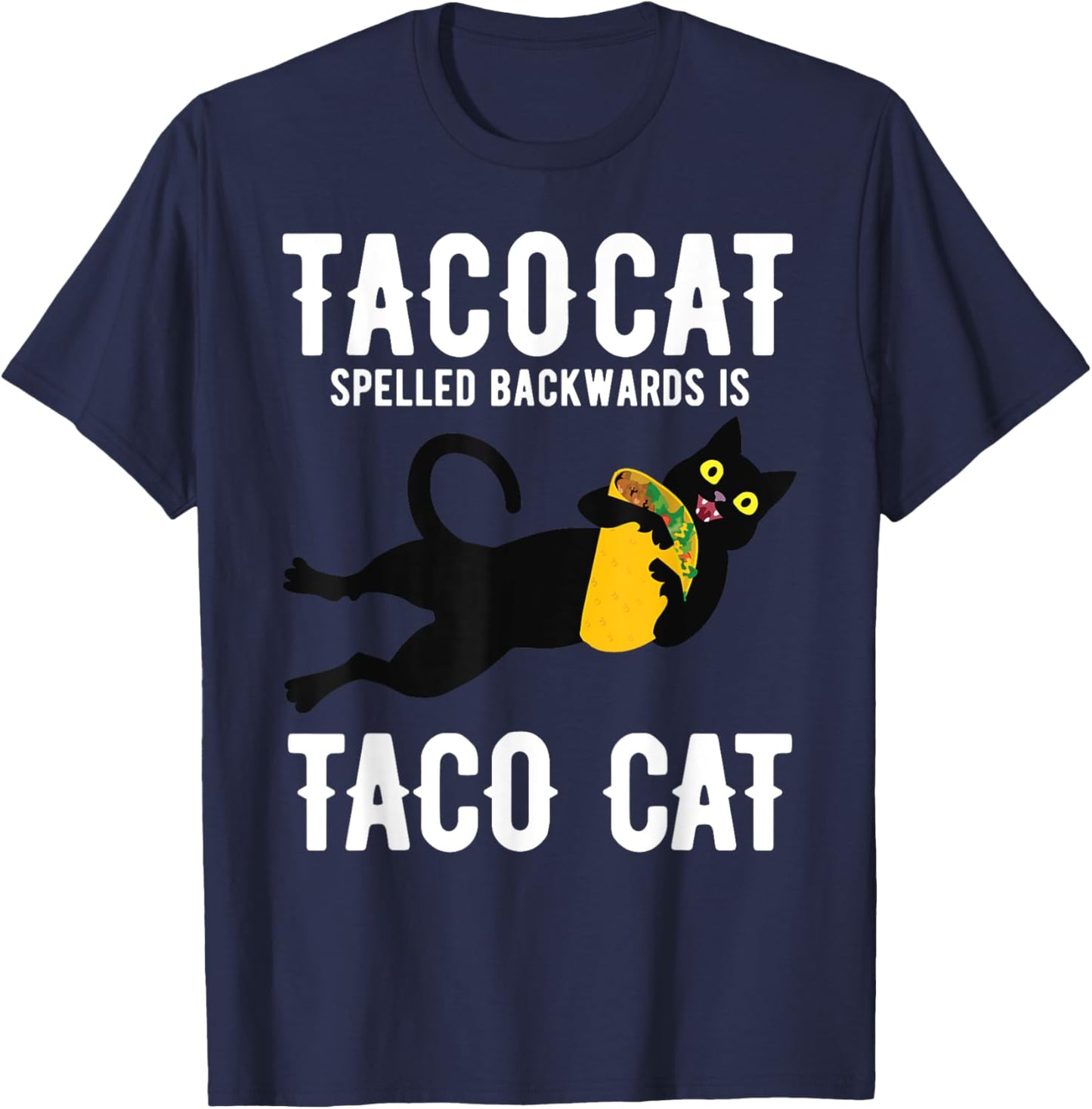 Taco Tuesday Shirt Black Cat Funny Spelled Backwards Tacocat T-Shirt - T-Shirt | Navy