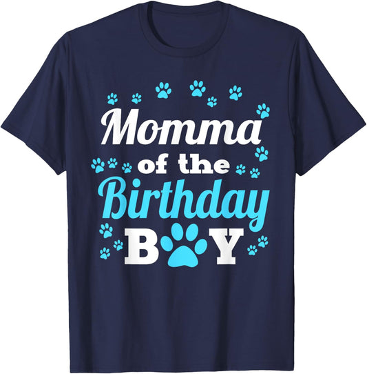 Momma Of The Birthday Boy Dog Paw Bday Party Celebration T-Shirt - T-Shirt | Navy