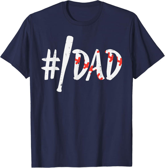 Hashtag #Baseball Bat Dad Fathers Day Sports Daddy Papa Men T-Shirt - T-Shirt | Navy