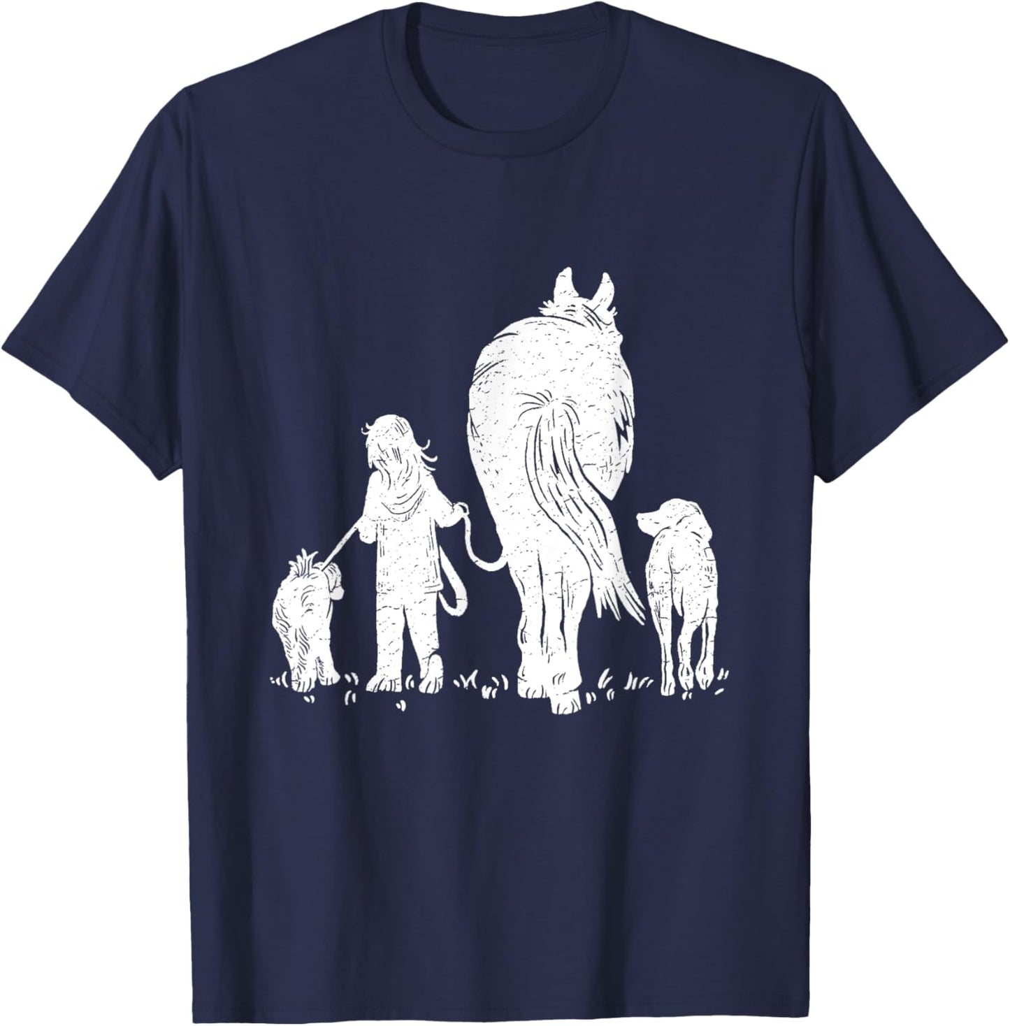 Girl with Horse and Dog T-Shirt - T-Shirt | Navy
