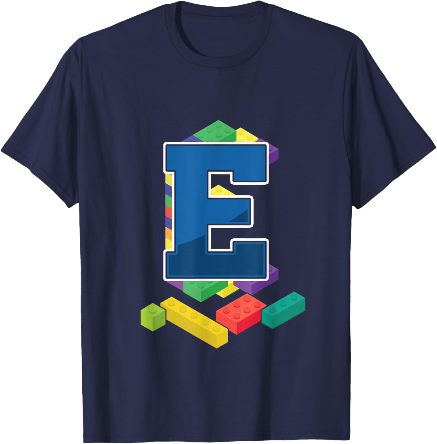 Letter E Master Builder Alphabet Last Name Building Blocks T-Shirt - T-Shirt | Navy