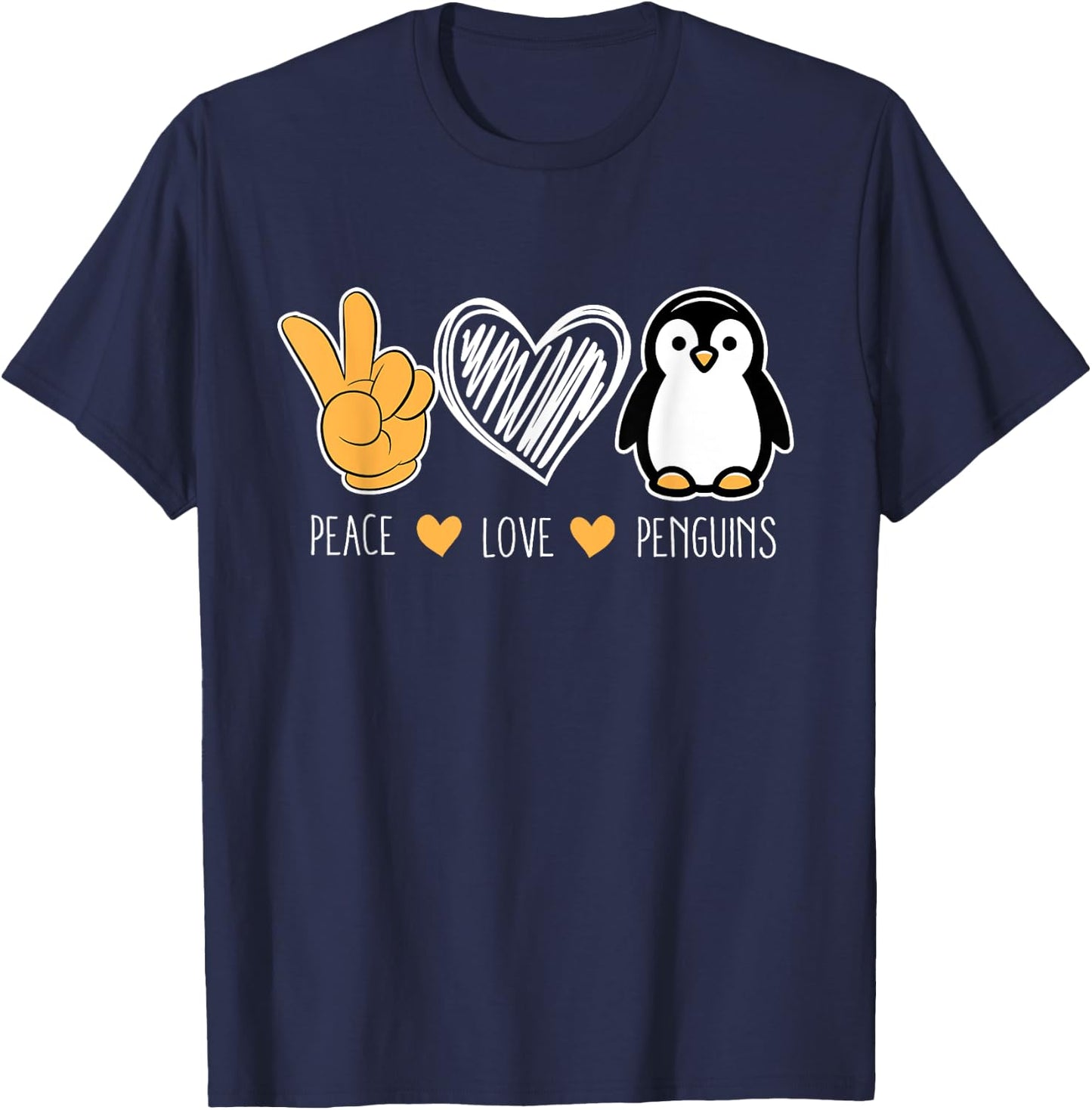 Penguin Cartoon Lovers Animals Outfit Peace Love Penguins T-Shirt - T-Shirt | Navy