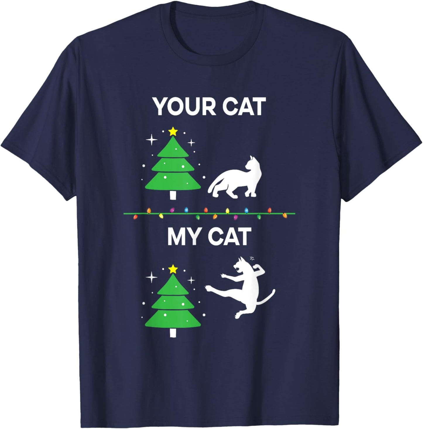 Funny Cat Christmas Cat Funny Men Women Kids T-Shirt - T-Shirt | Navy