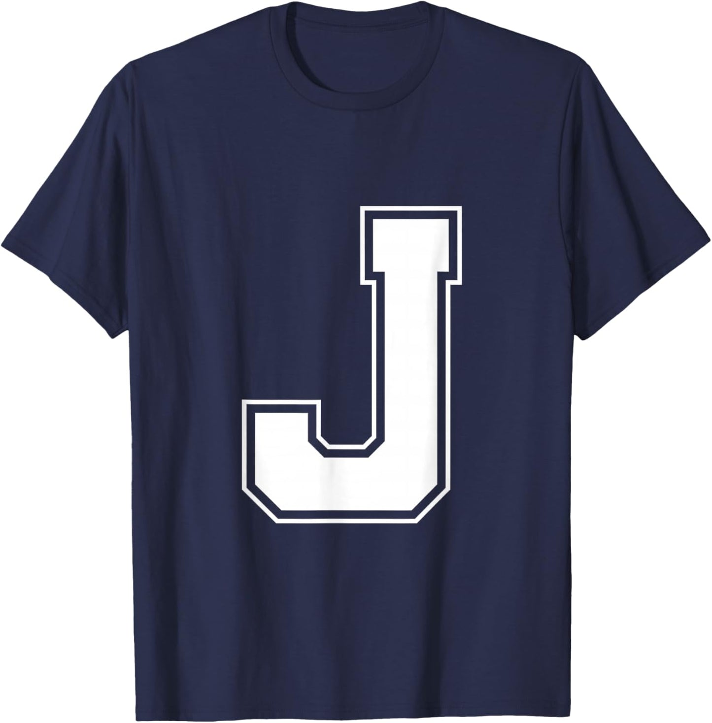 Letter J Big Bold Capital Varsity Alphabet Monogram T-Shirt - T-Shirt | Navy
