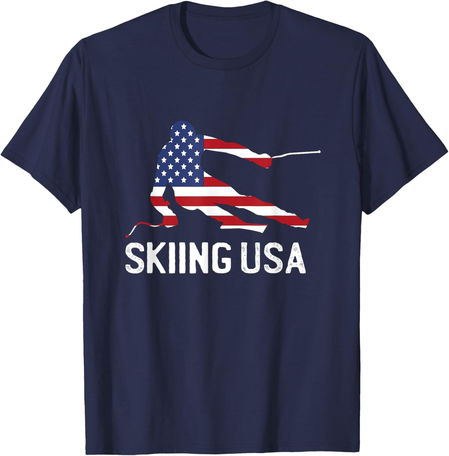 Support Skiing USA Team Funny American patriot ski Flag T-Shirt - T-Shirt | Navy