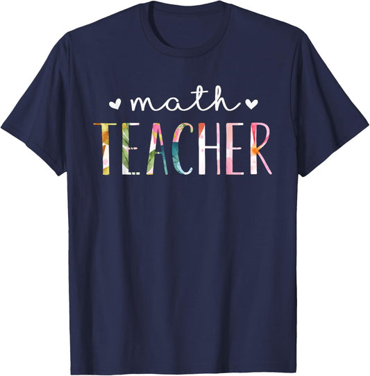 Math Teacher Cute Floral Design T-Shirt - T-Shirt | Navy