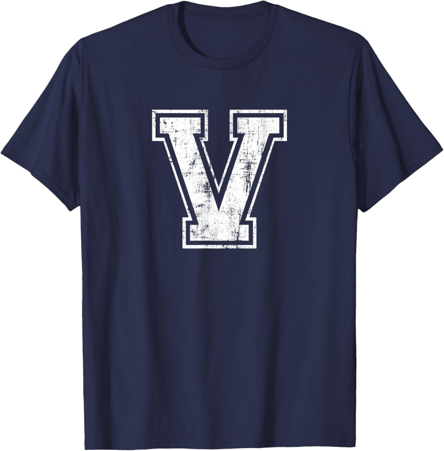 Letter V Uppercase Alphabet Initial School College Varsity T-Shirt - T-Shirt | Navy