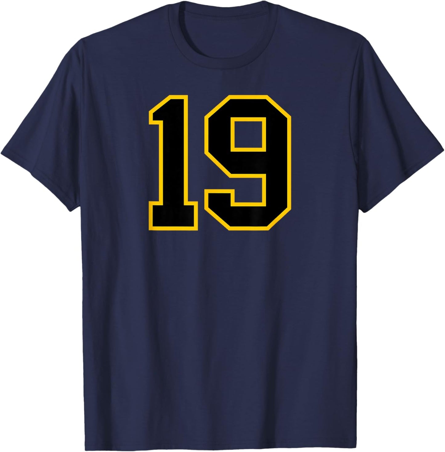 Number #19 Sport Yellow Black Uni Number T-Shirt - T-Shirt | Navy