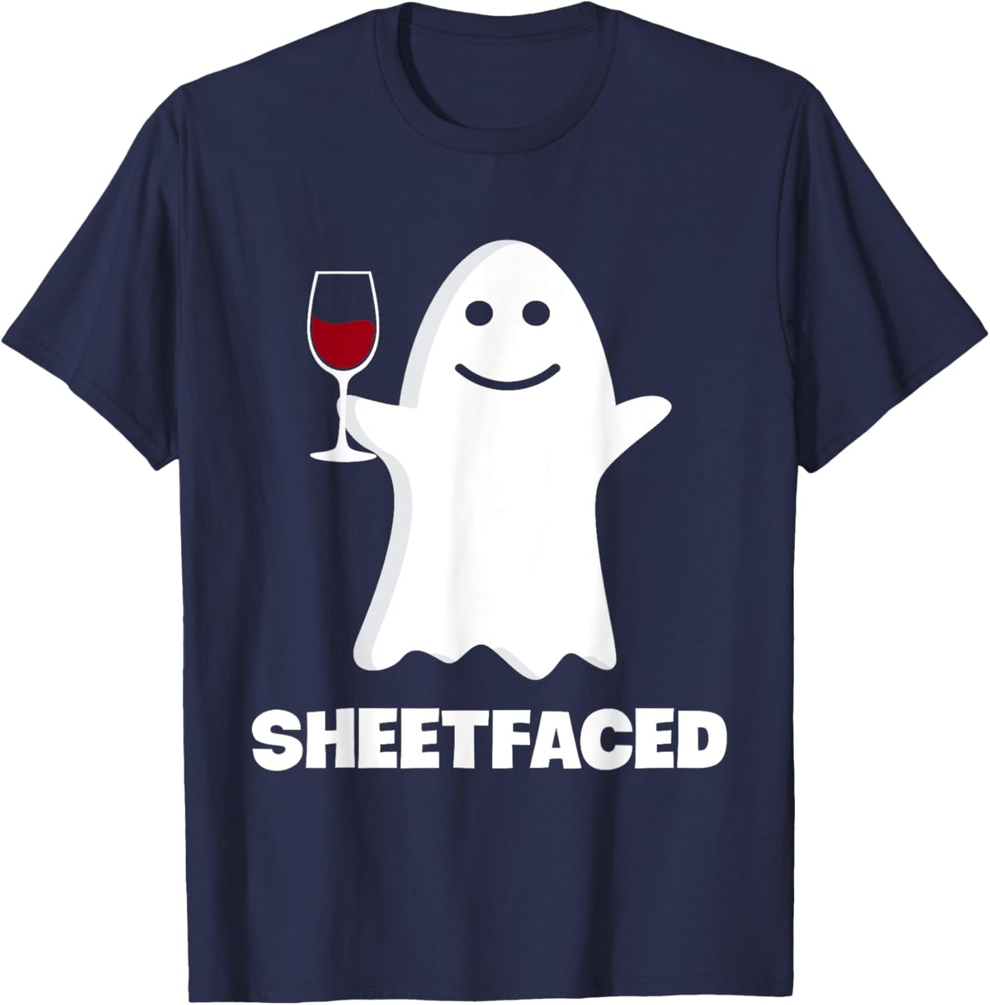 Sheetfaced Cute Ghost Drinking Wine Funny Halloween Women T-Shirt - T-Shirt | Navy