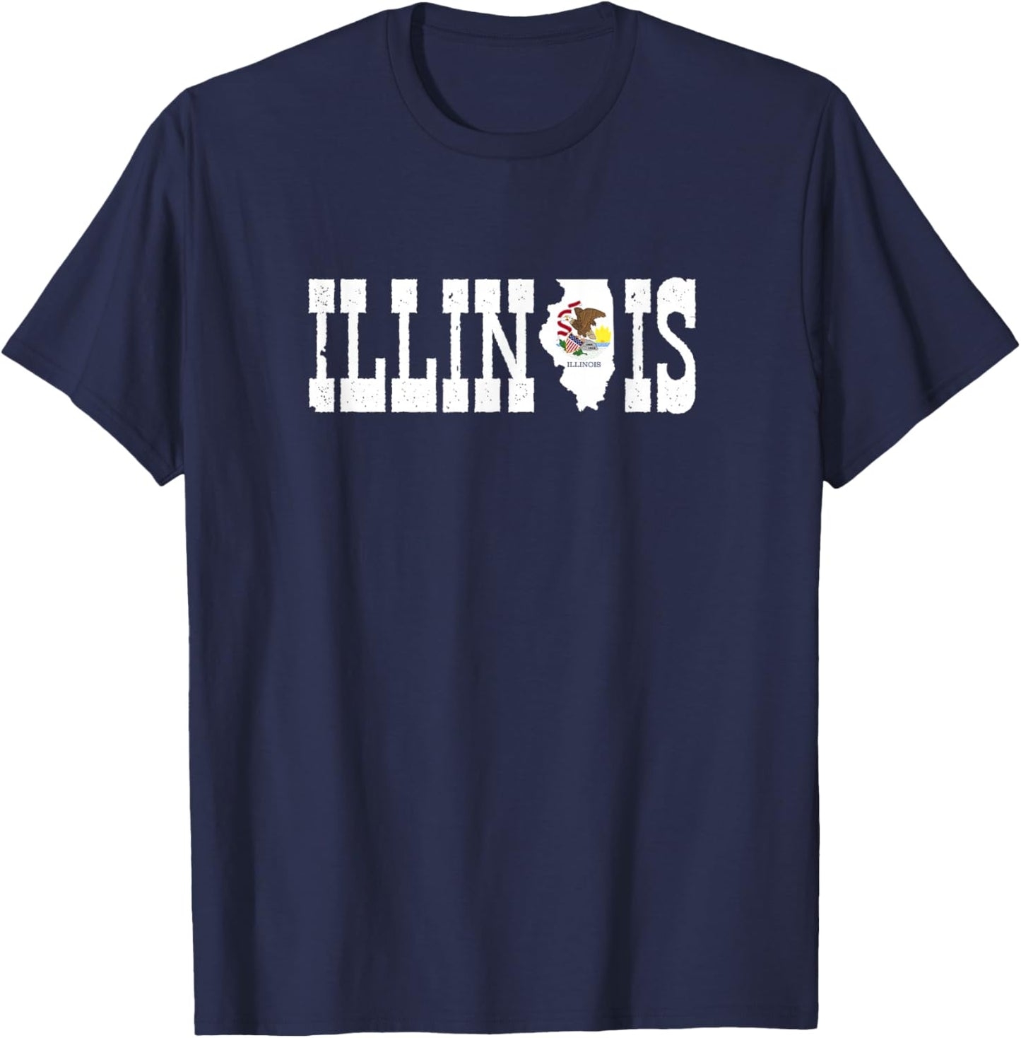 Illinois State and Illinois Flag with Pride for Illinois T-Shirt - T-Shirt | Navy