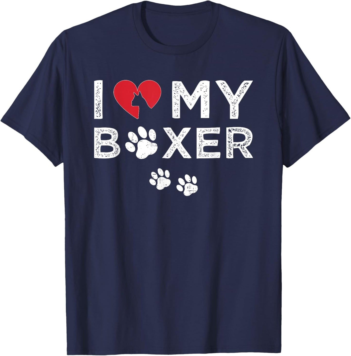I Love My Boxer Dog with Red Heart and Paw Print T-Shirt - T-Shirt | Navy