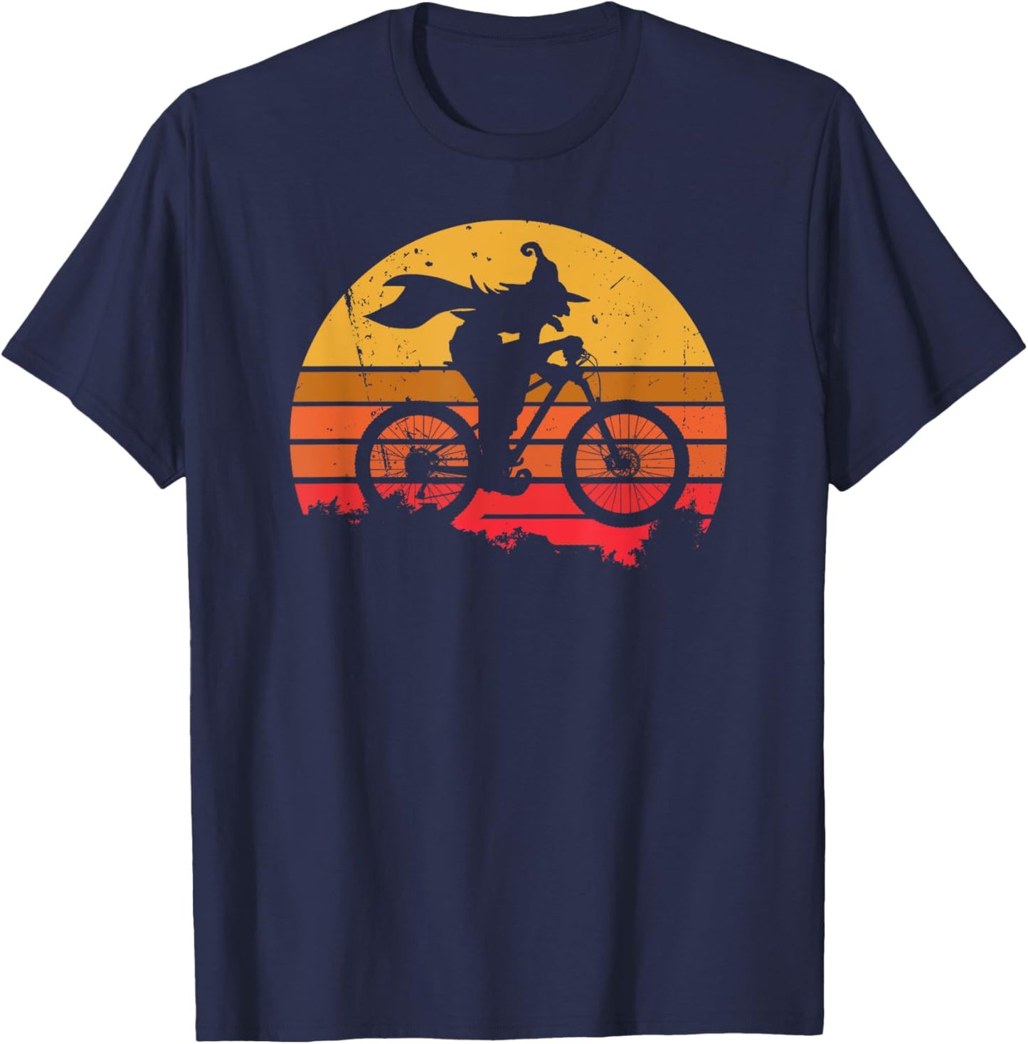 Witch Riding a Mountain Bike funny Mountain Bike witch T-Shirt - T-Shirt | Navy