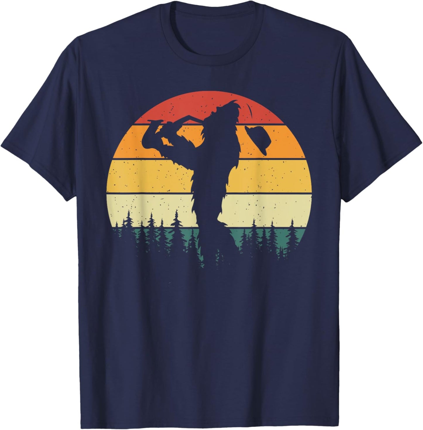Bigfoot Playing Saxophone Retro Vintage Funny Sasquatch Sax T-Shirt - T-Shirt | Navy
