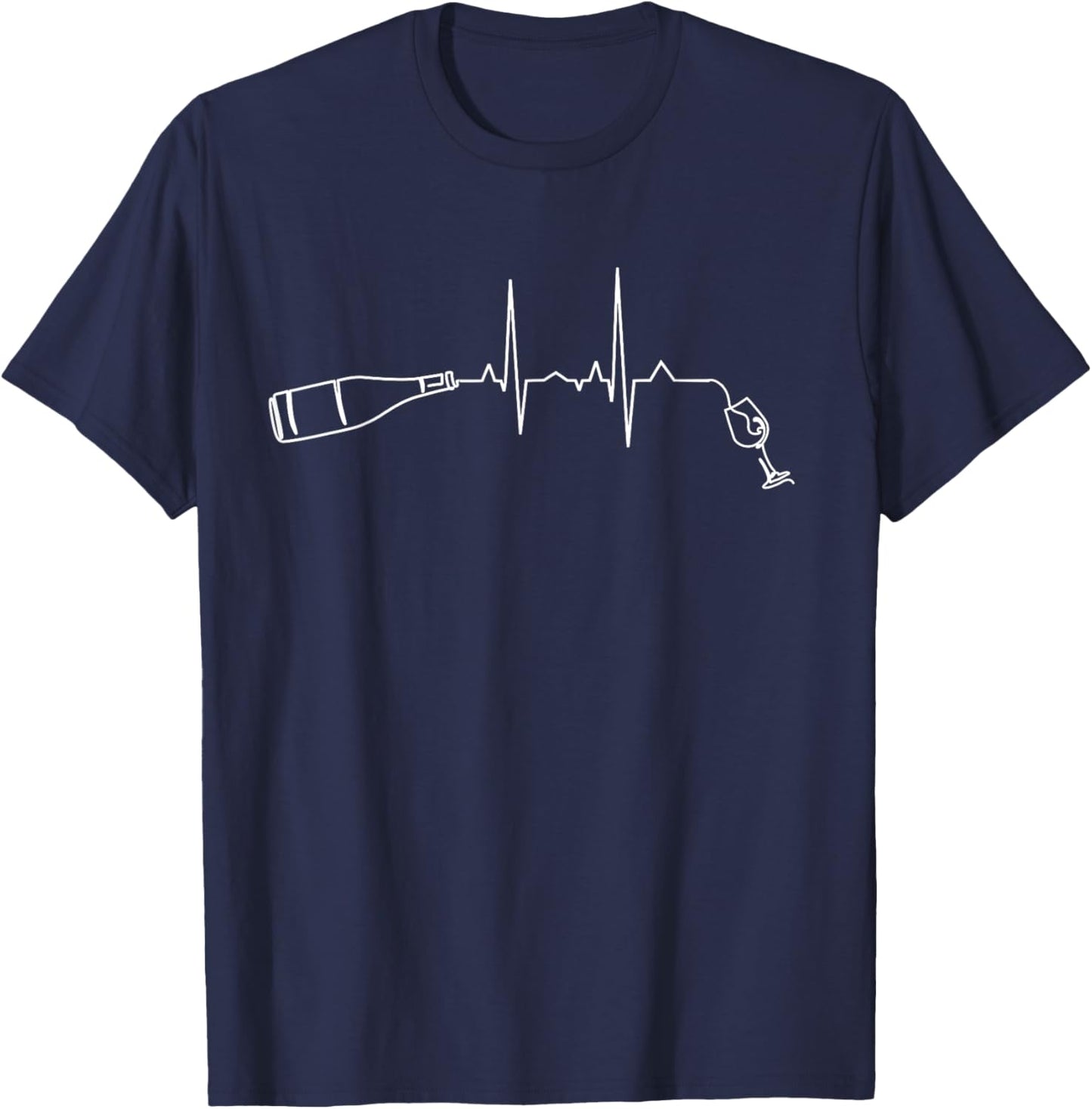 Wine Lover Heartbeat Artwork Wine Glass Wine Tasting T-Shirt - T-Shirt | Navy