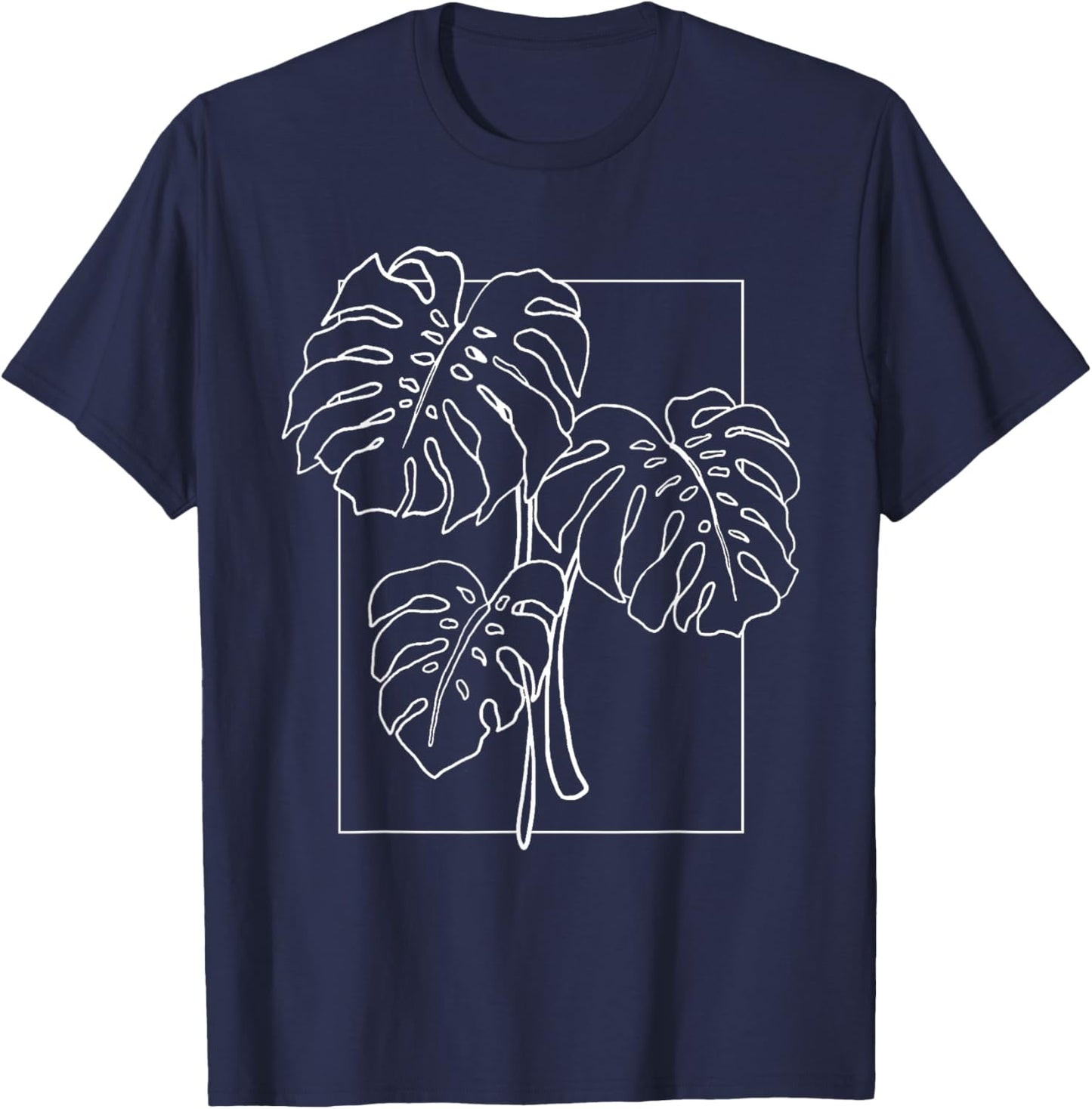 Contour Line Monstera Trendy Plant T-Shirt - T-Shirt | Navy