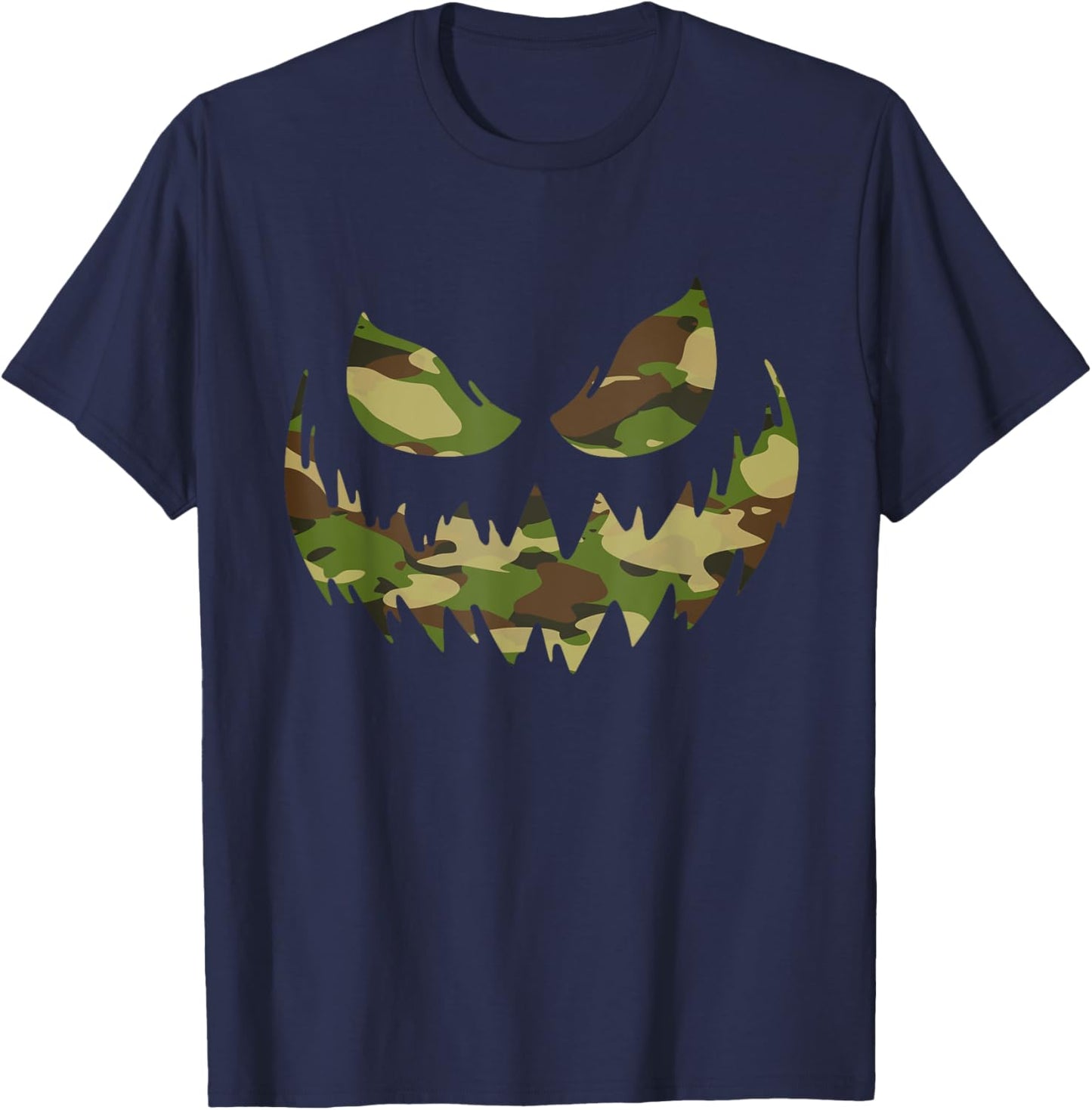 Spooky Jack O Lantern face in camouflage camo halloween T-Shirt - T-Shirt | Navy
