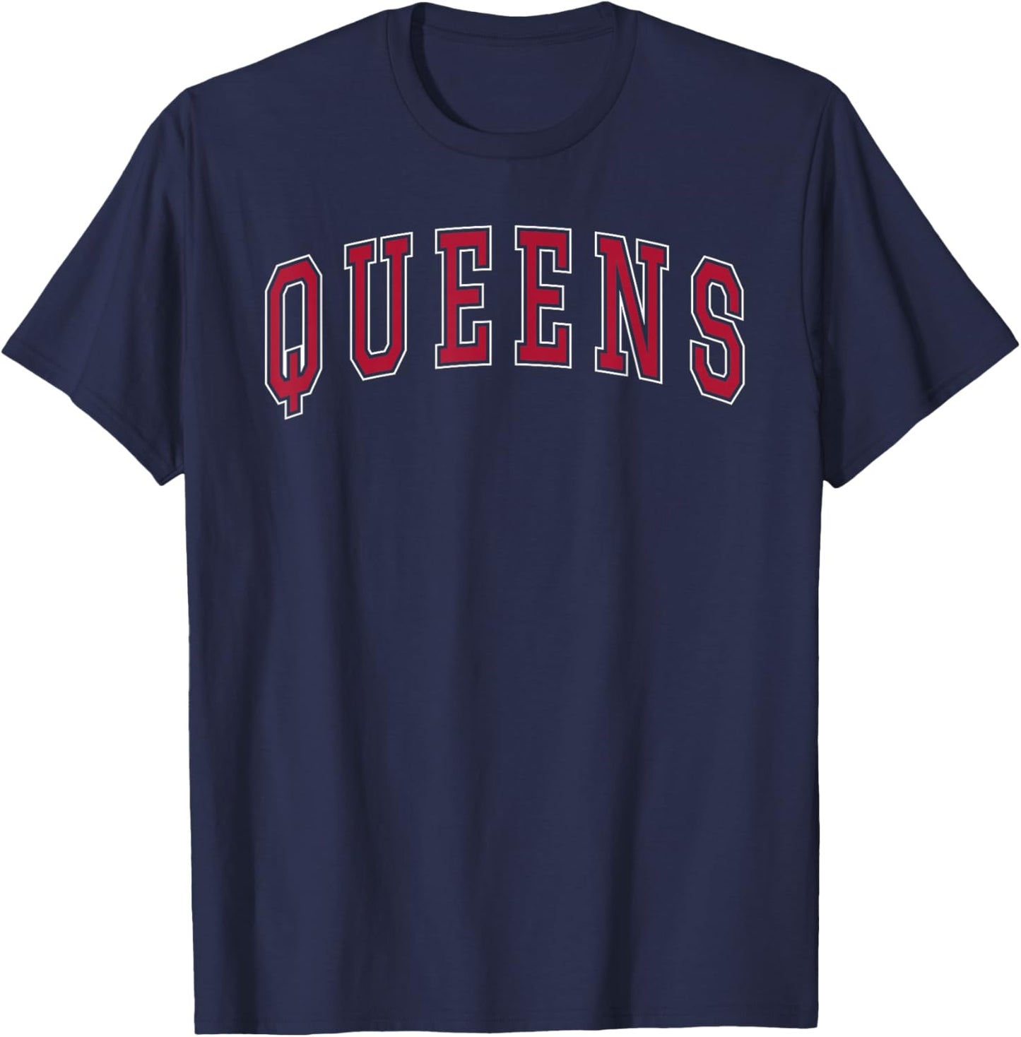 Queens New York Souvenir College Style Red Text T-Shirt - T-Shirt | Navy