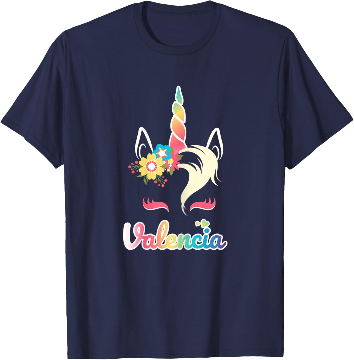 Rainbow Unicorn Valencia apparel Custom Name Gift girls T-Shirt - T-Shirt | Navy