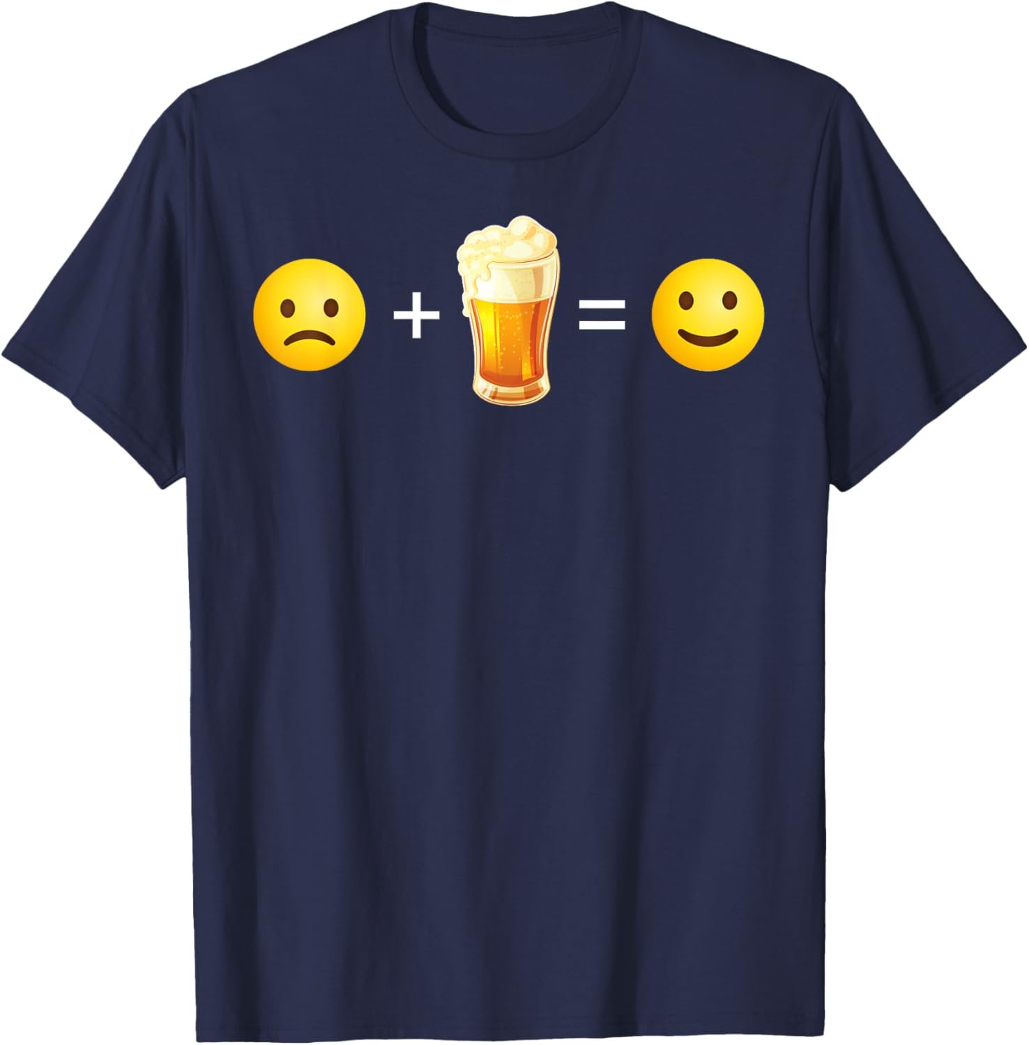 Face Math Beer Lover Sad Happy Emoticon Funny T-Shirt - T-Shirt | Navy
