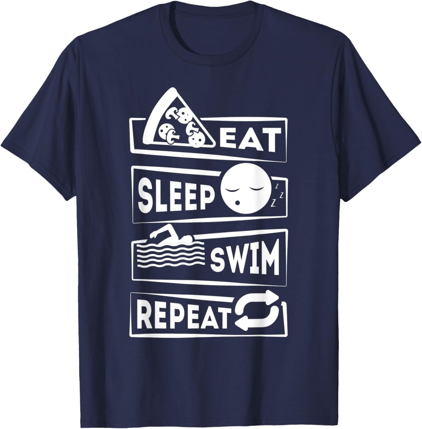 Eat Sleep Swim Repeat Swimming T-Shirt - T-Shirt | Navy