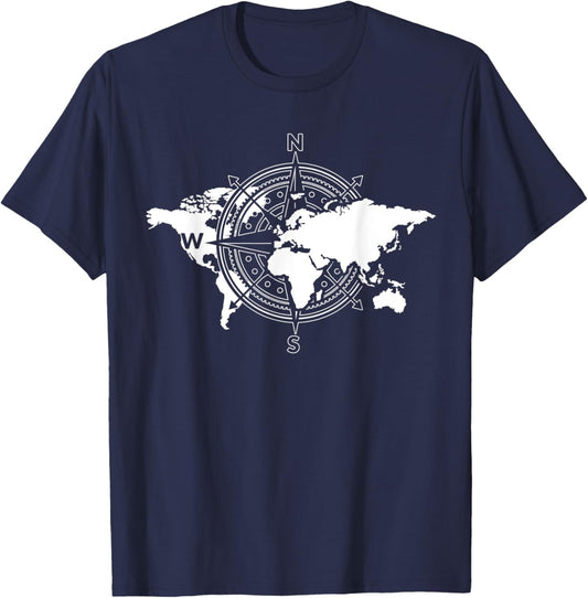 Country Traveler Compass Traveling Cartography World Map T-Shirt - T-Shirt | Navy