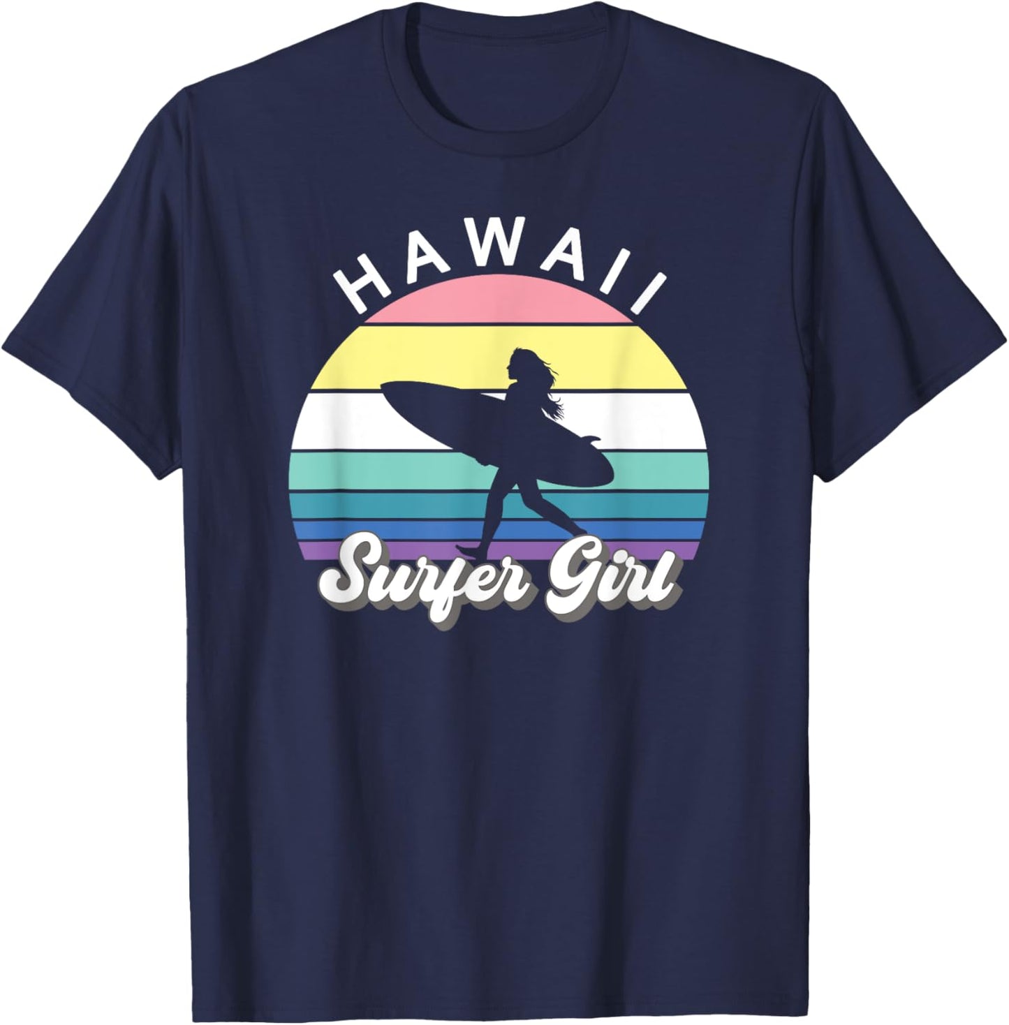 Surfer Girl Hawaii Vintage Hawaiian Surfing Surf Beach Cute T-Shirt - T-Shirt | Navy