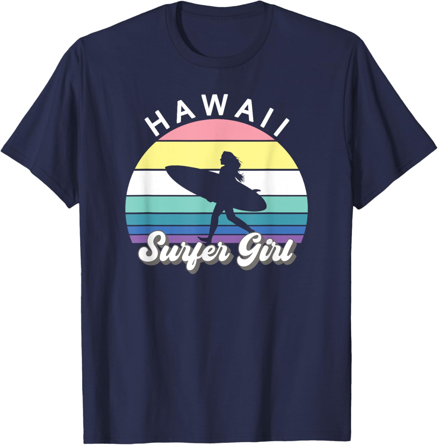 Surfer Girl Hawaii Vintage Hawaiian Surfing Surf Beach Cute T-Shirt - T-Shirt | Navy