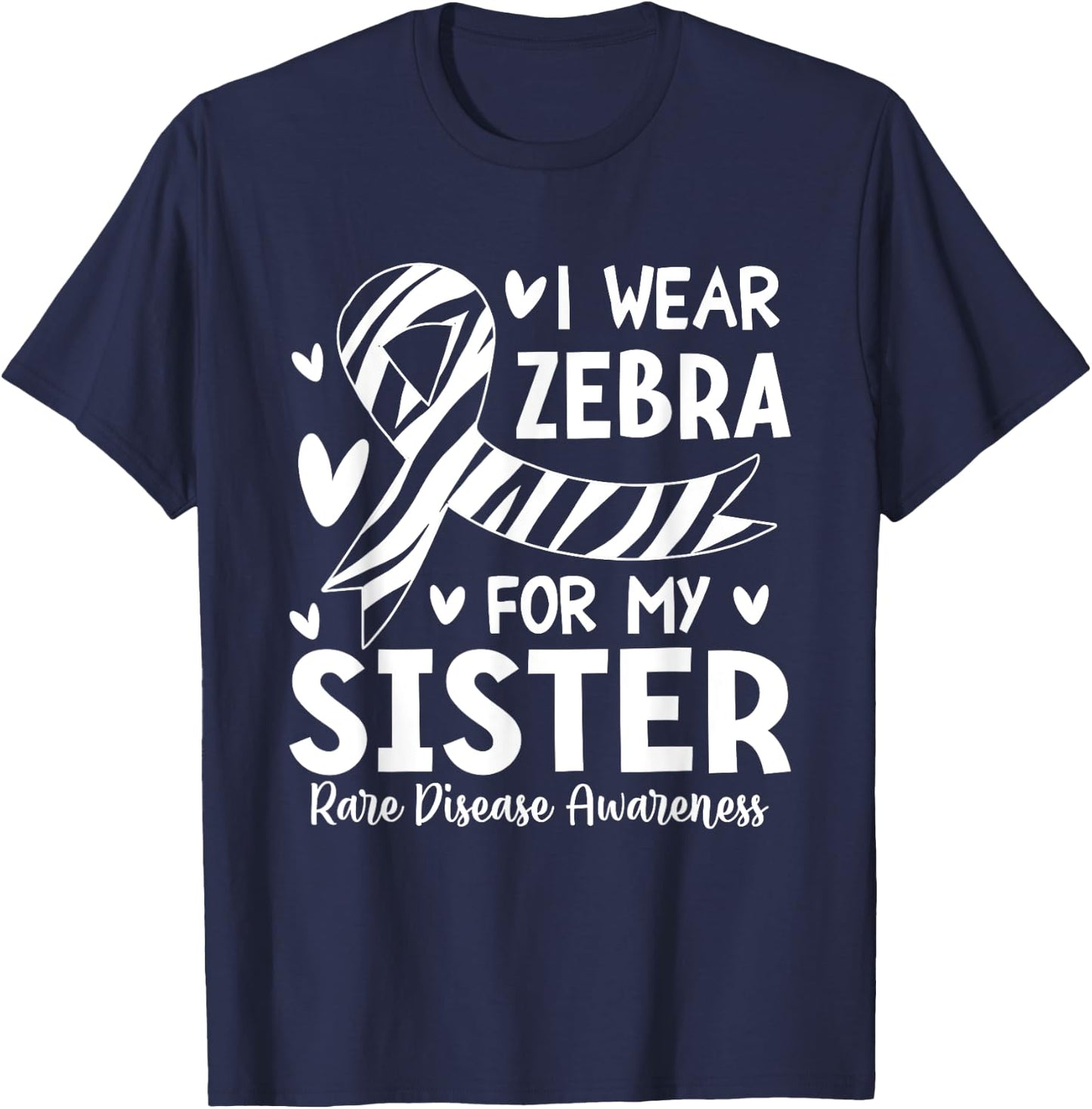 Rare Disease Awareness Rare Cancer Zebra Striped Ribbon T-Shirt - T-Shirt | Navy