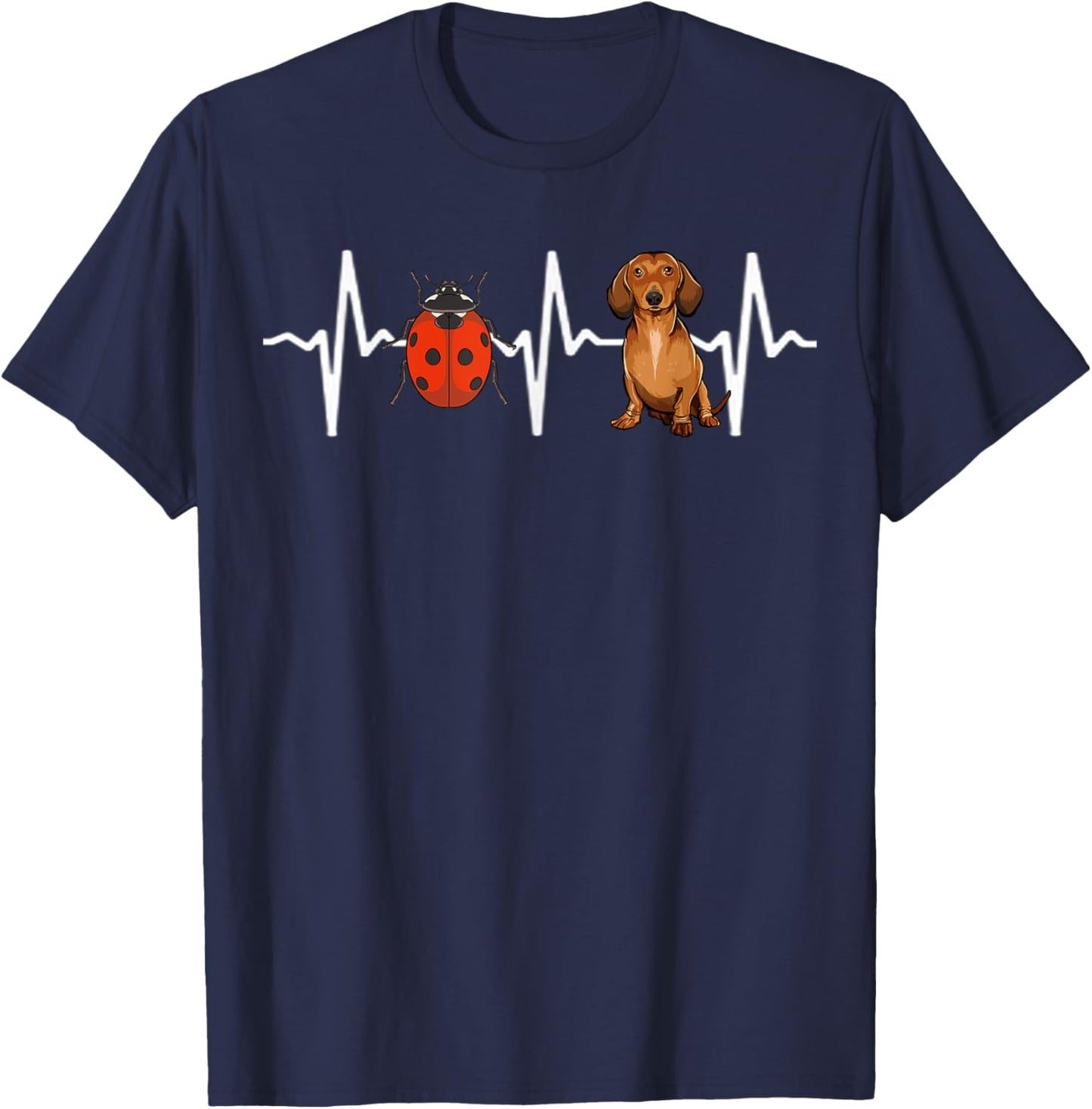Red Ladybug Brown Dachshund Heartbeat Dog Lover T-Shirt - T-Shirt | Navy
