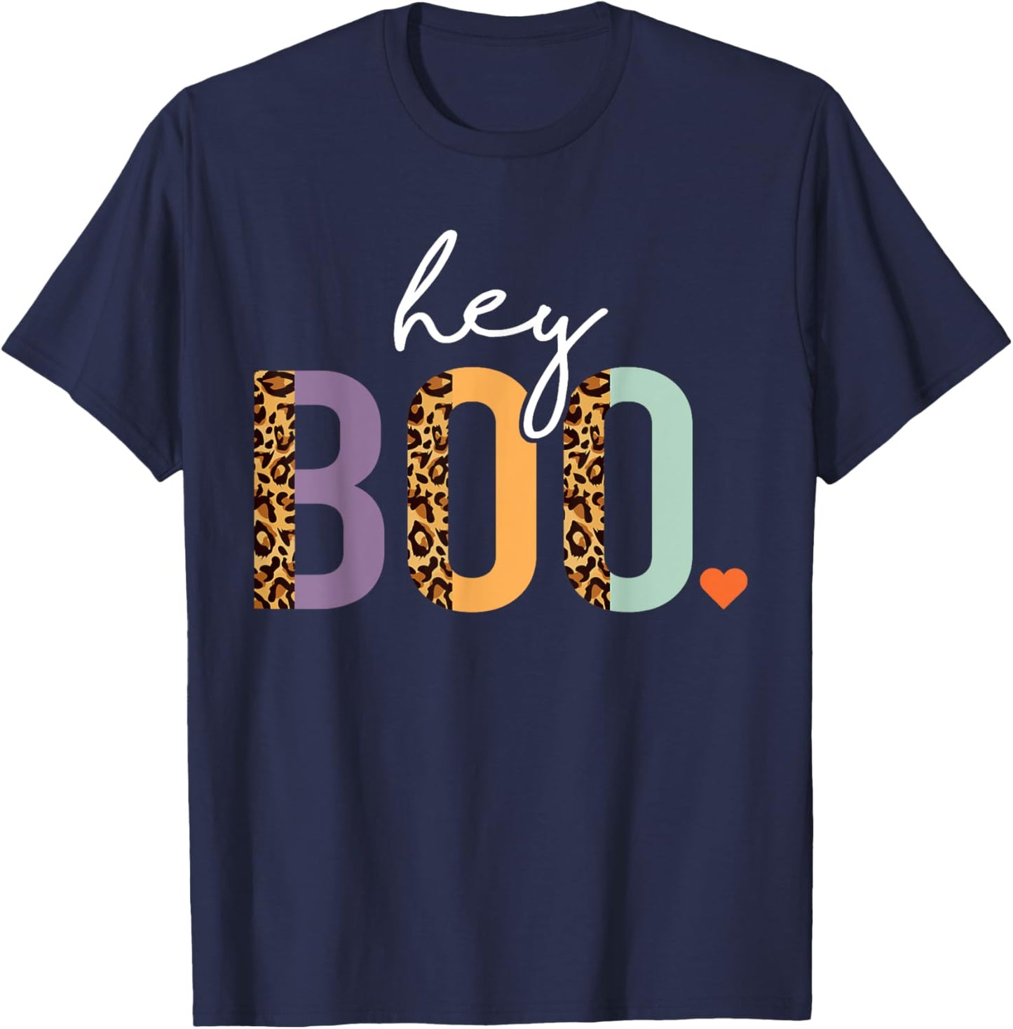 Hey Boo Shirt, Women Halloween Costume, Boo Leopard Girls T-Shirt - T-Shirt | Navy
